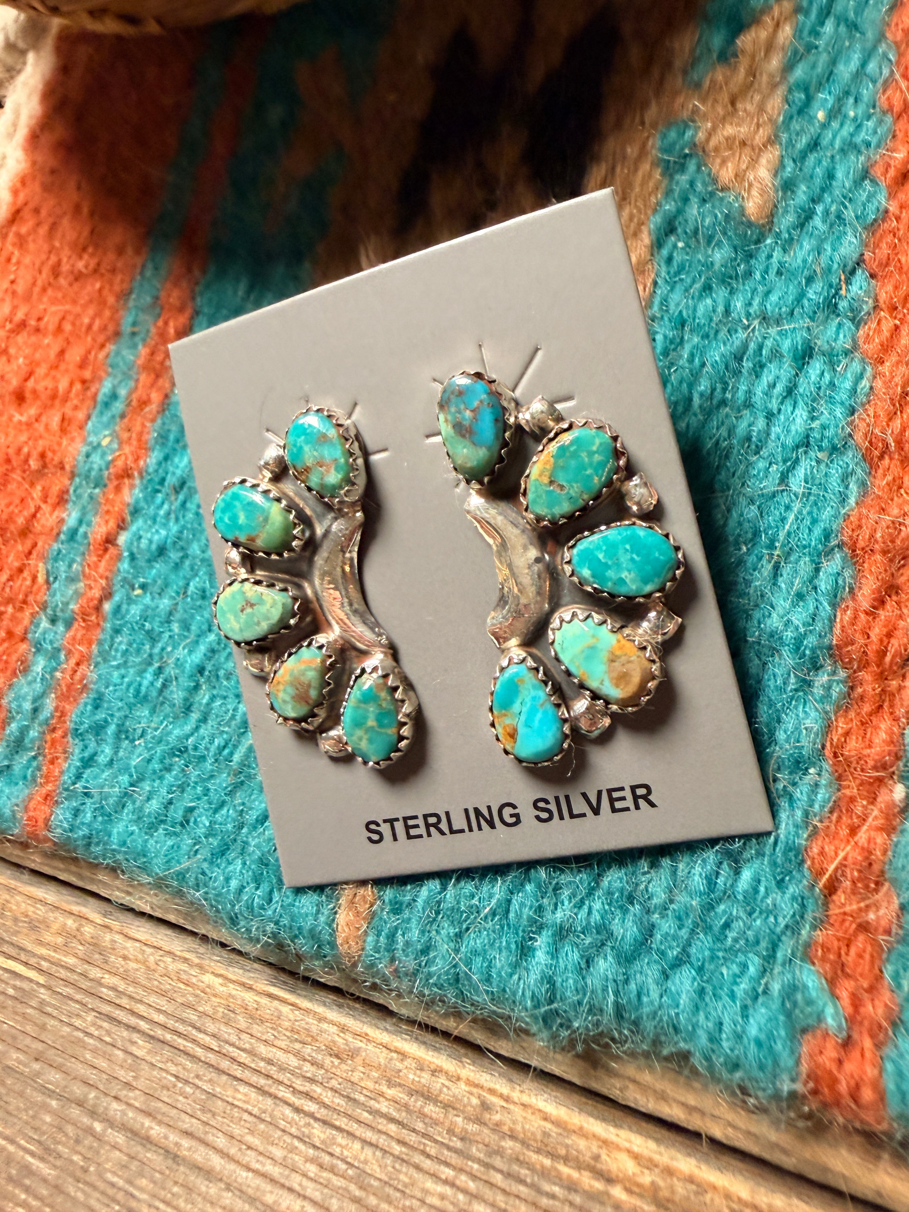Handcrafted Turquoise & Sterling Silver Cluster Post Earrings Danny L. Wauneka
