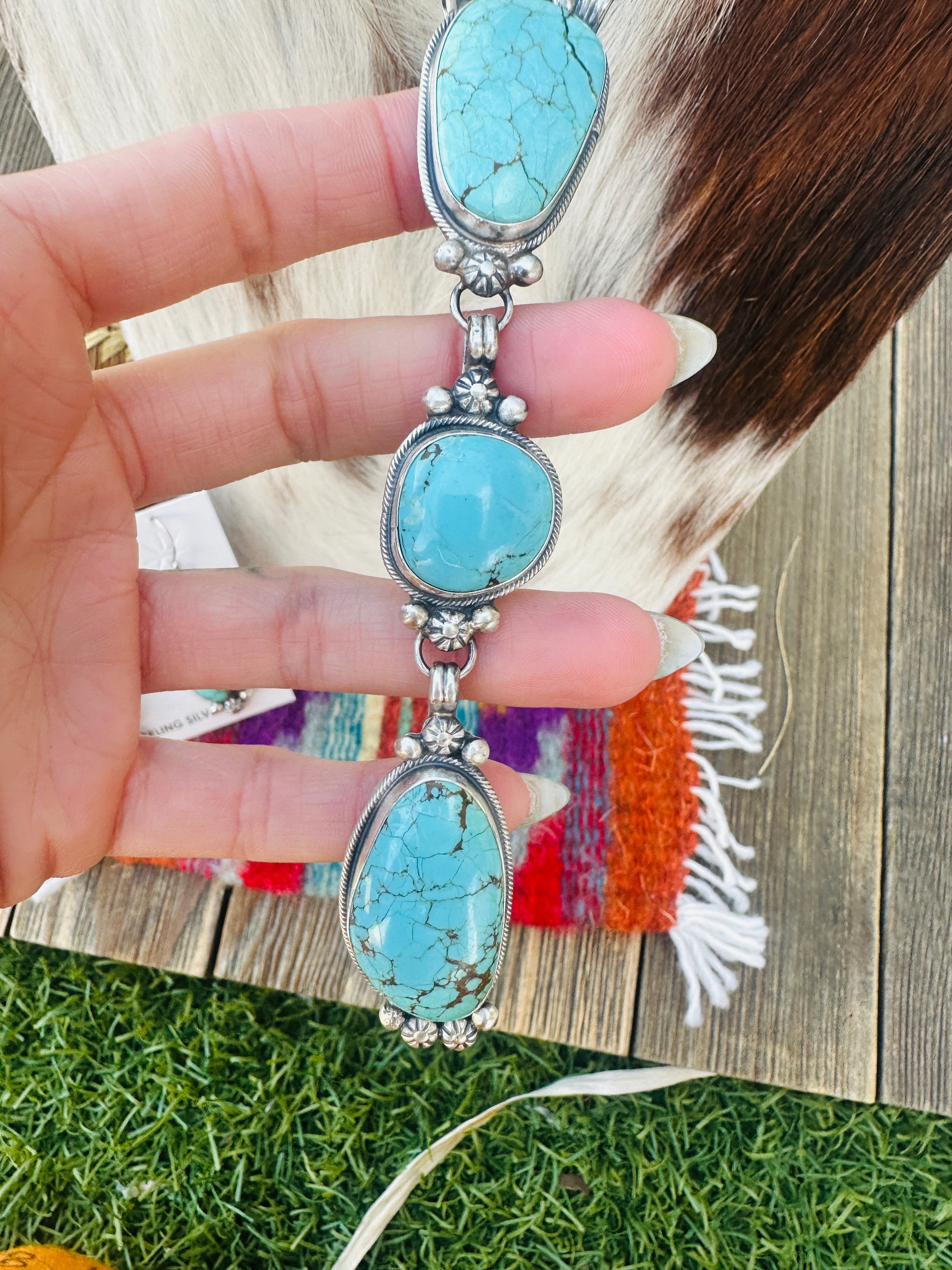 Handcrafted Turquoise & Sterling Silver Necklace and Earring Set by Sheila Becenti