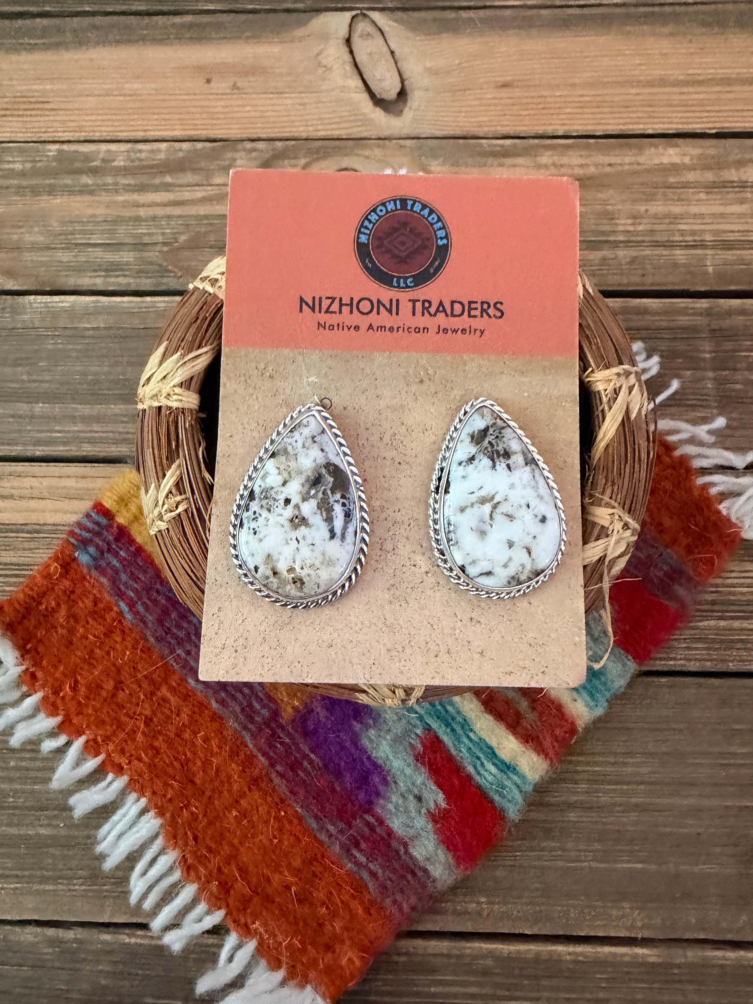 Handcrafted White Buffalo & Sterling Silver Post Earrings