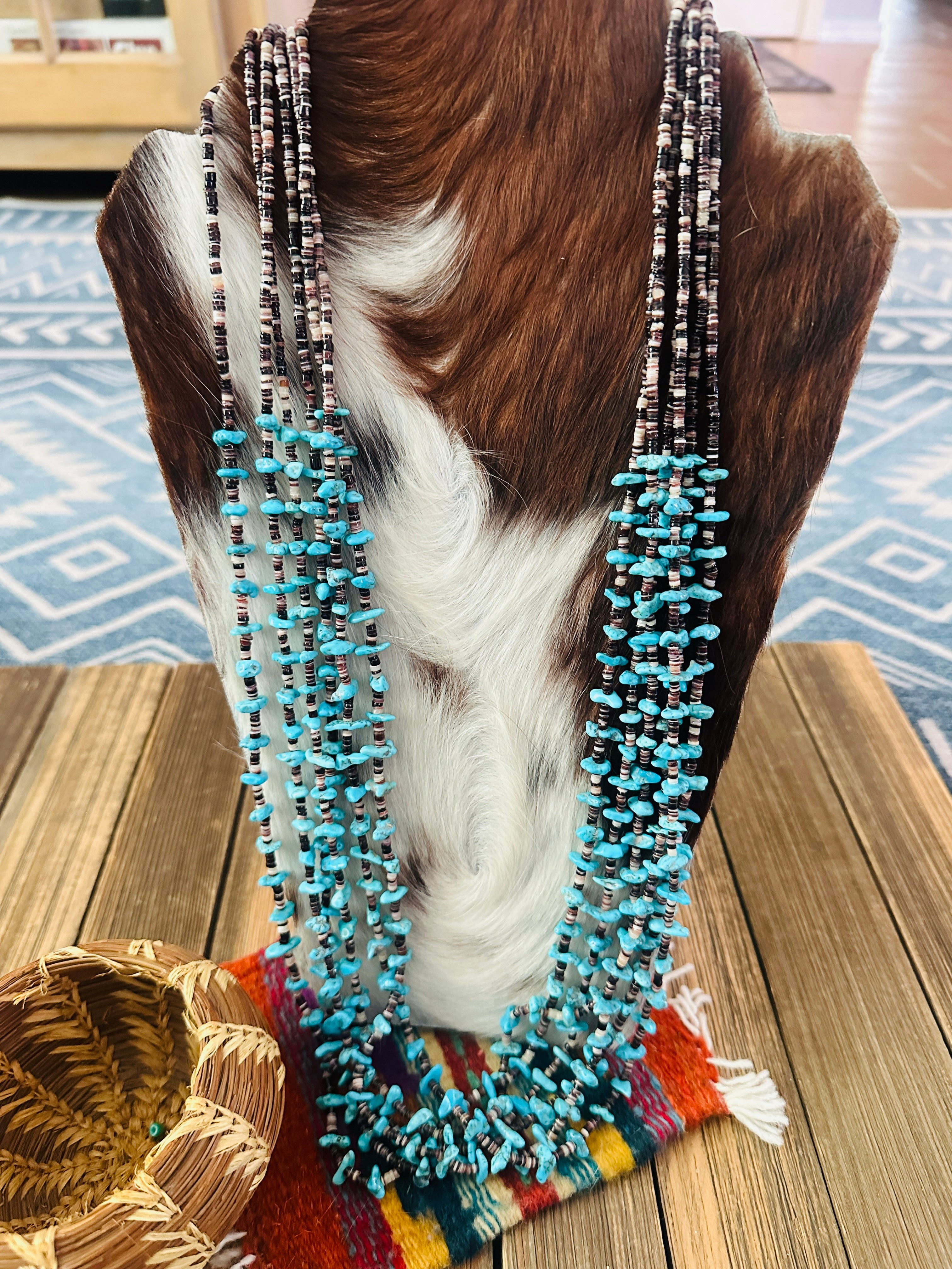 Old Pawn Handcrafted Turquoise & Heishi Beaded 34” Necklace