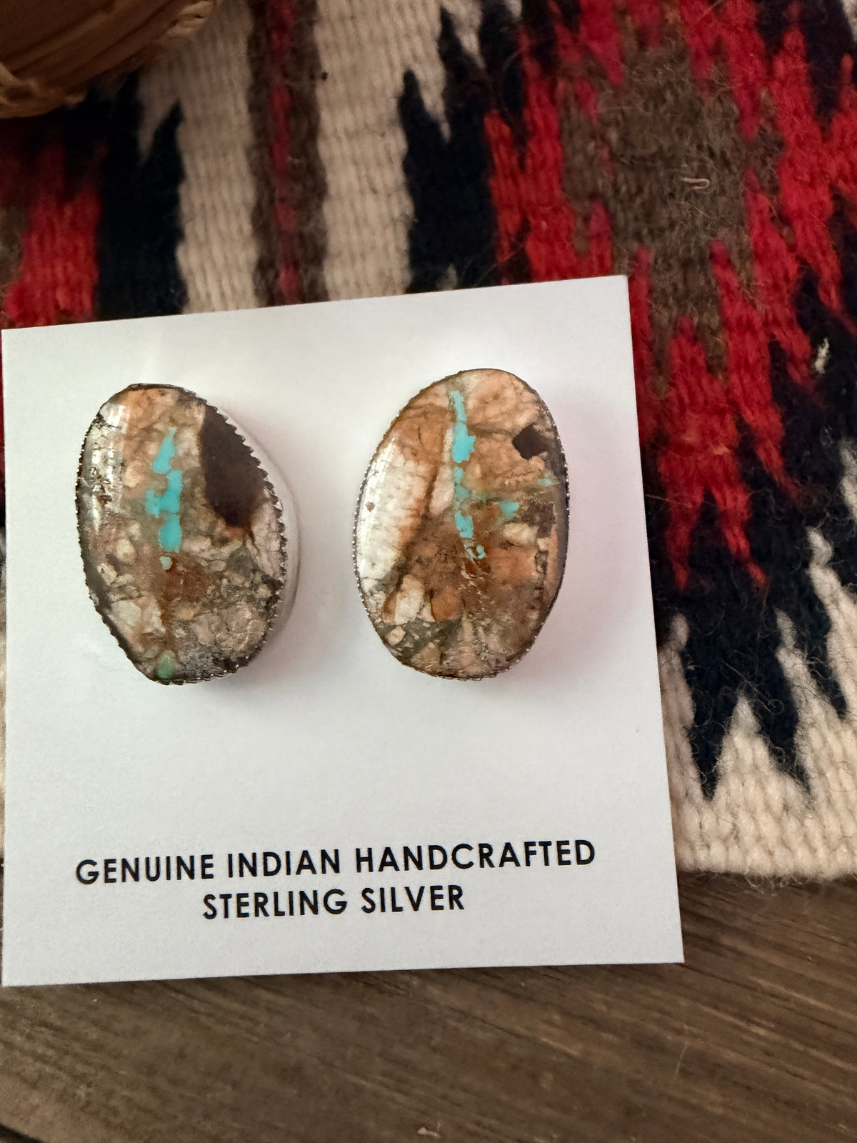 Handcrafted Ribbon Turquoise & Sterling Silver Post Earrings by Lorenzo Arviso Jr.