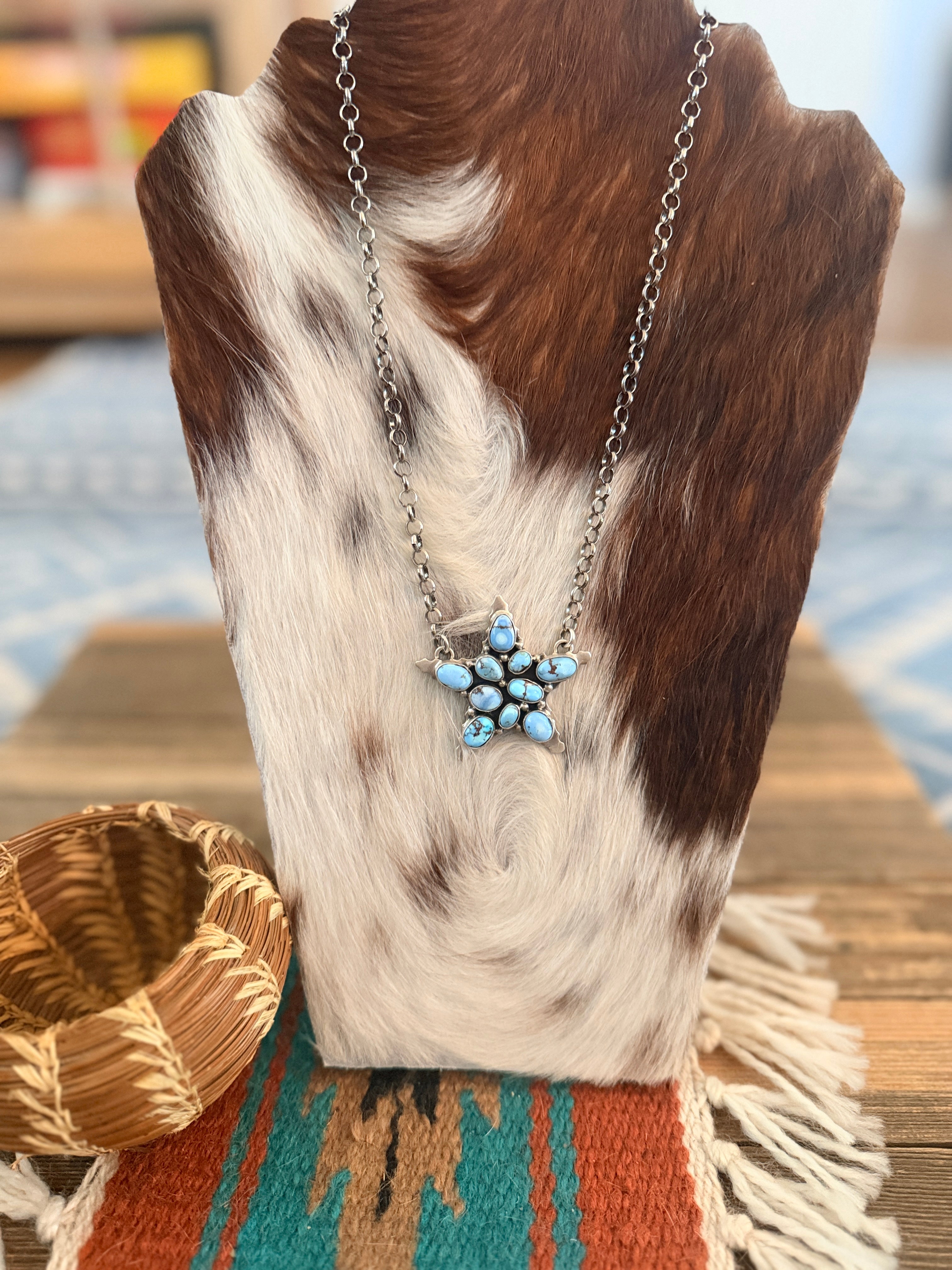 Handcrafted Golden Hills Turquoise & Sterling Silver Star Necklace by Emer Thompson