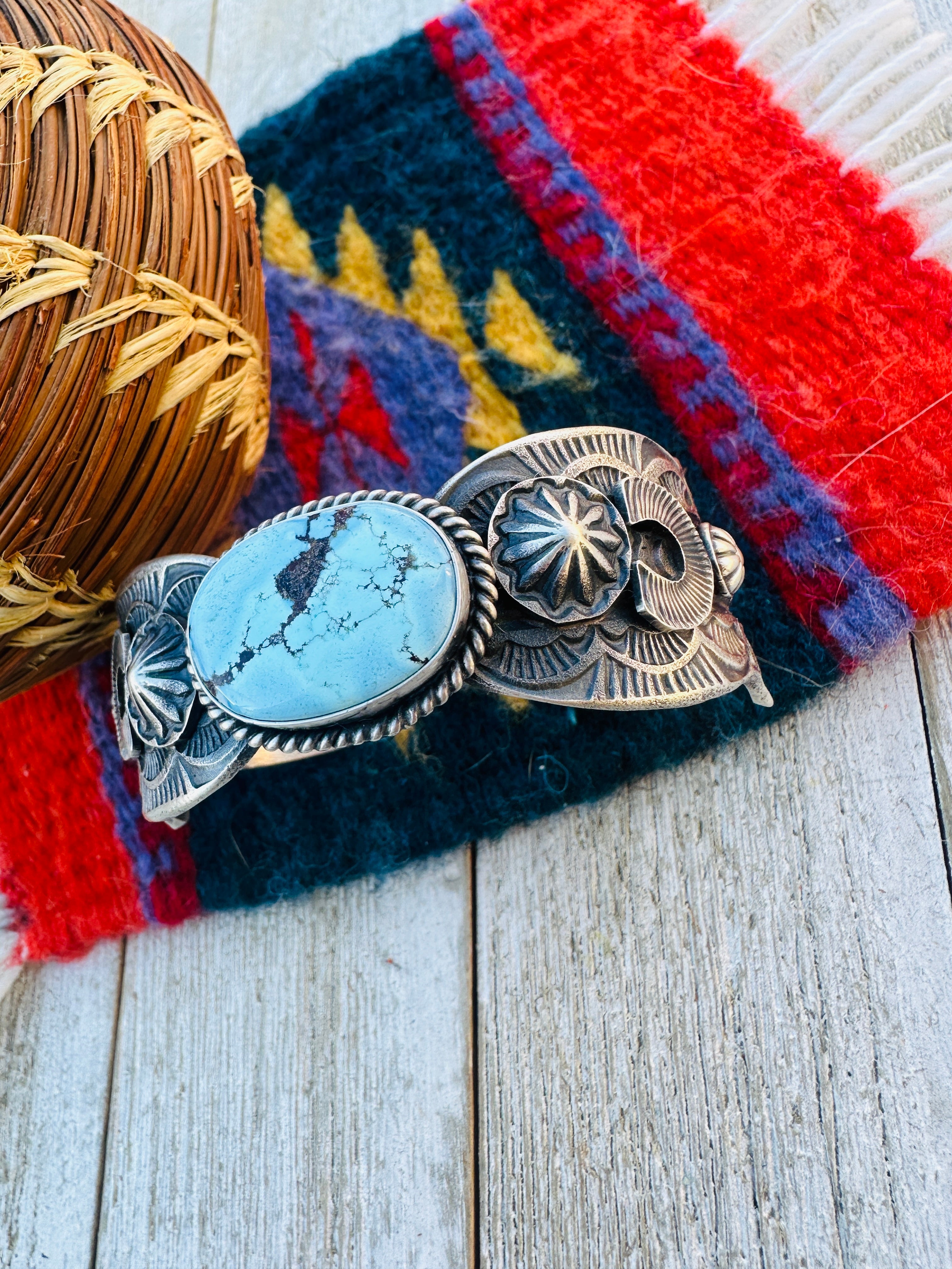 Handcrafted Turquoise & Sterling Silver Cuff Bracelet by Kevin Billah