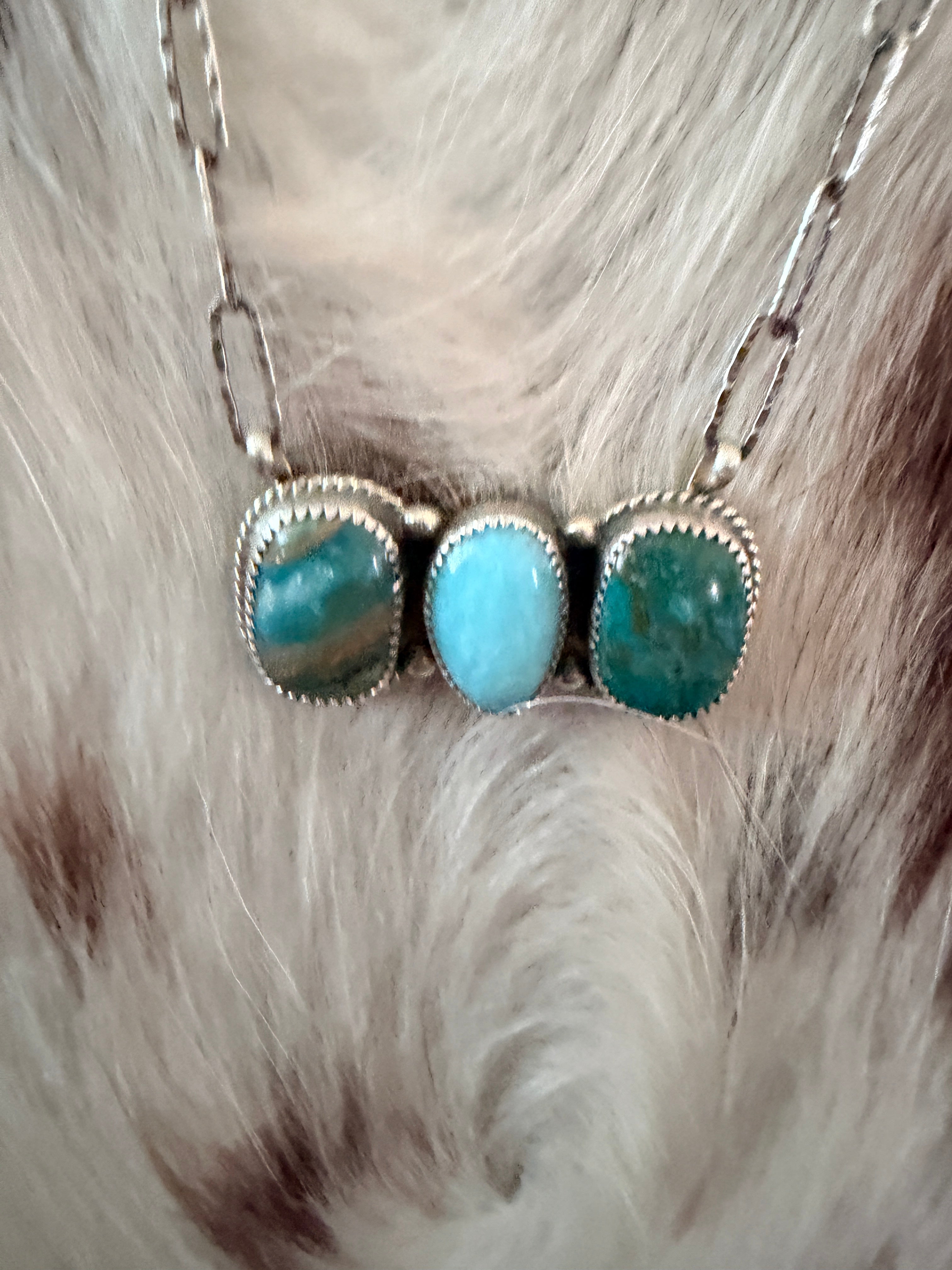 Handmade Sterling Silver, Peruvian Opal and Turquoise Necklace