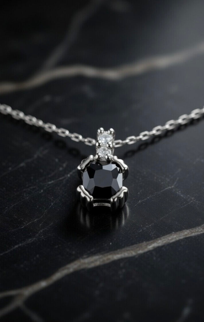 Sterling Silver Petite Black Spinel Gemstone Earrings & Necklace Jewelry Set