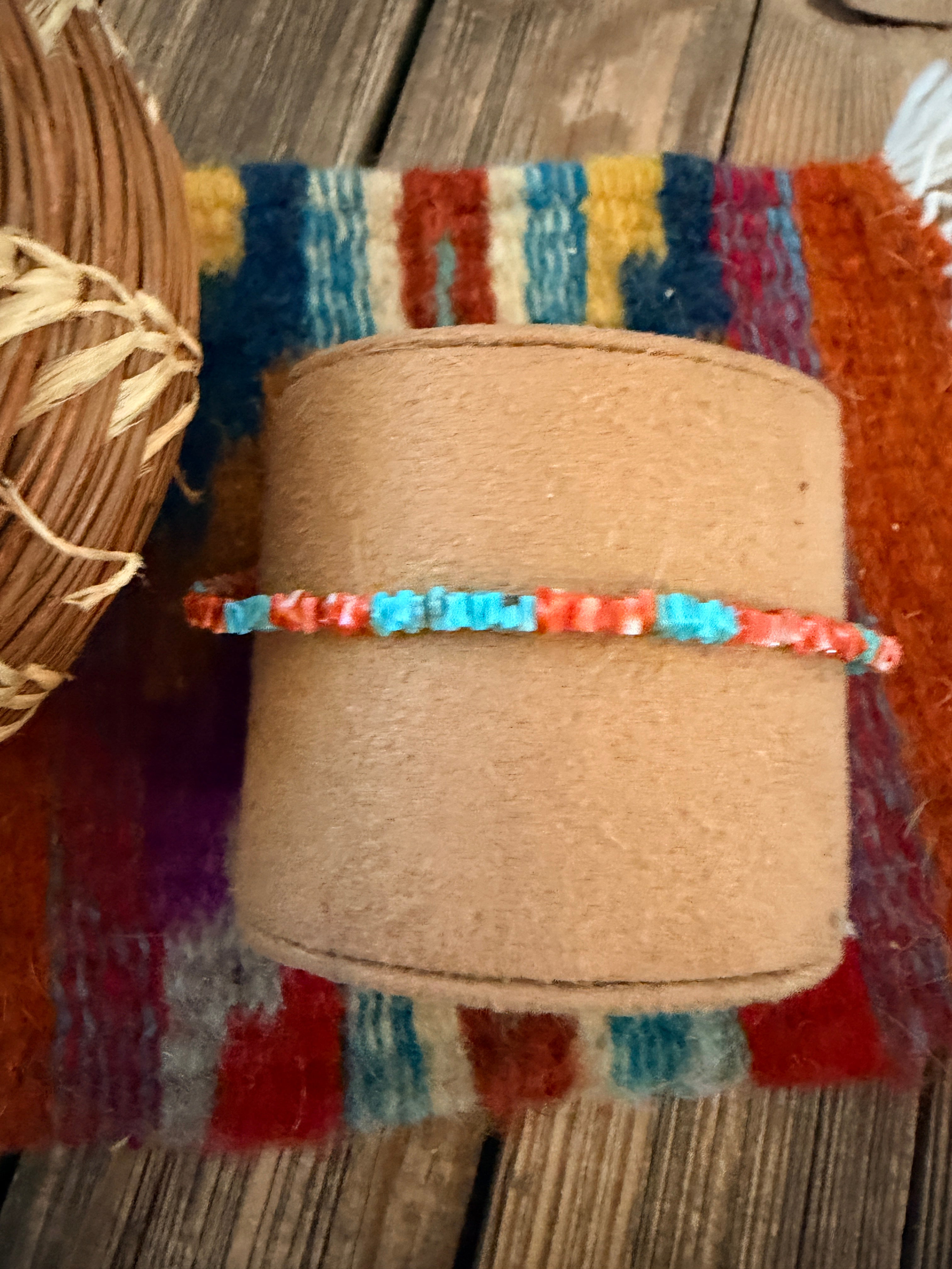 Handcrafted Turquoise, Spiny Oyster & Sterling Silver Beaded Bracelet