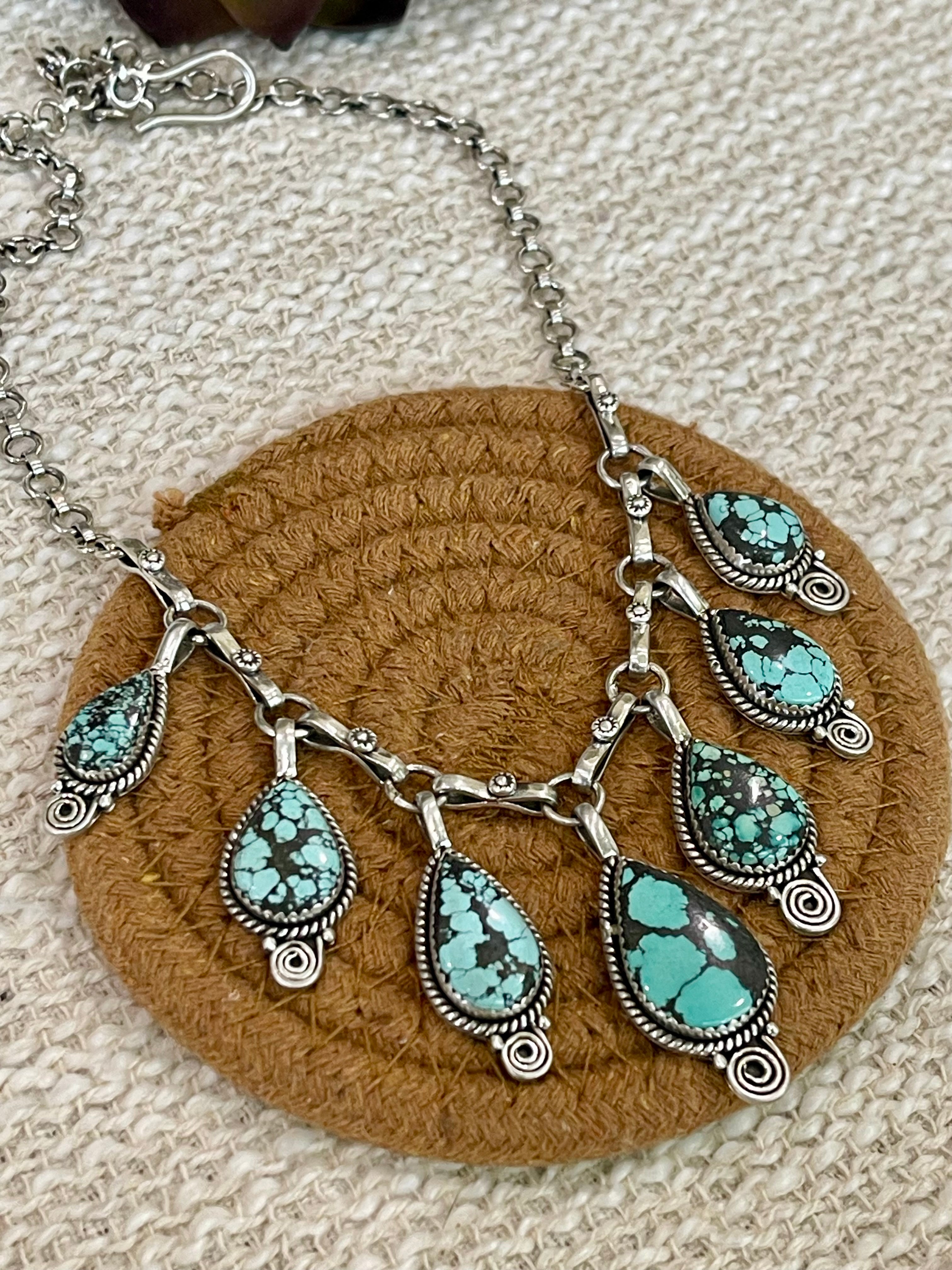 Handmade Sterling Silver Number 8 Turquoise Necklace with Signed Nizhoni