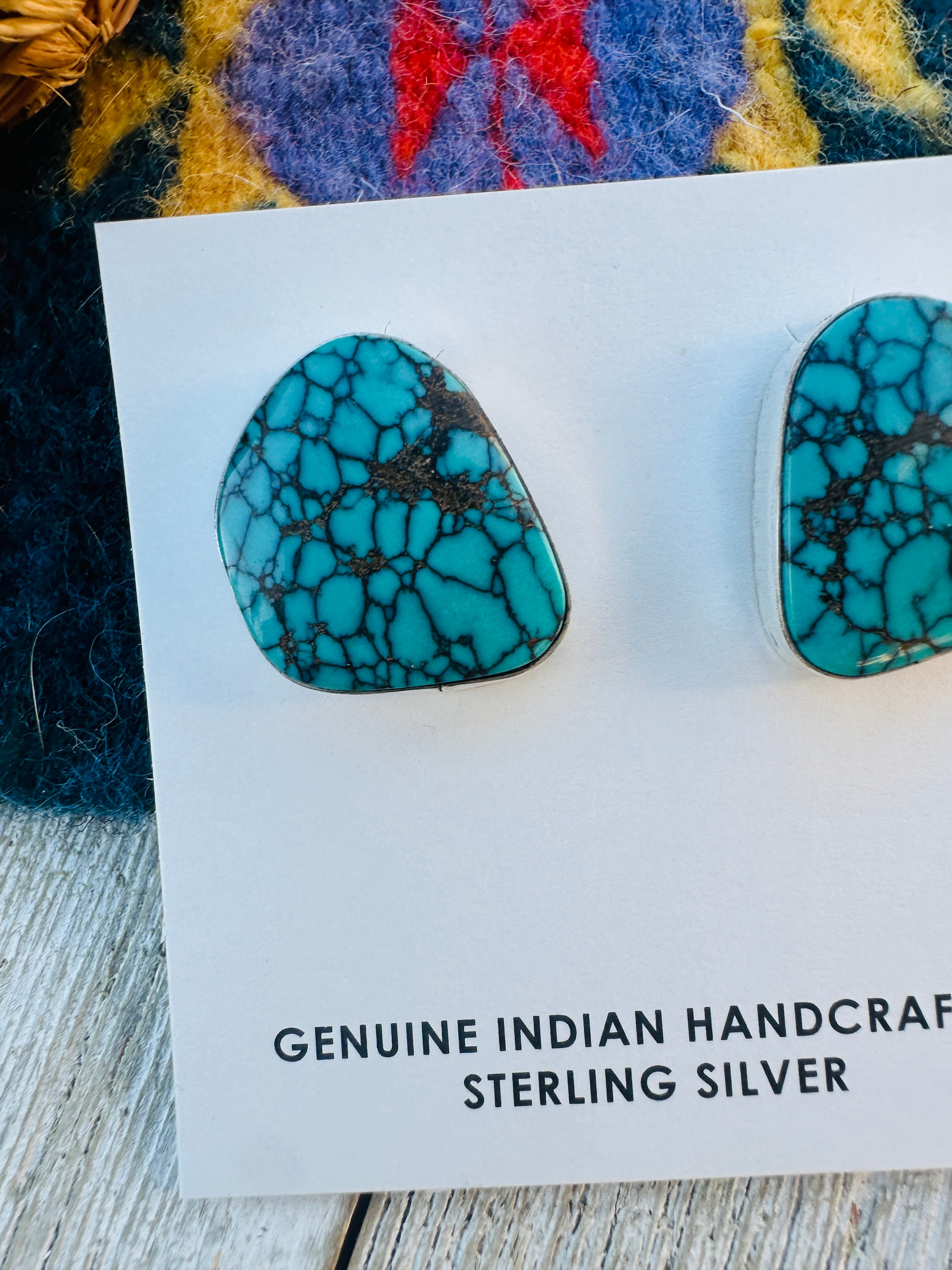 Handcrafted Kingman Web Turquoise & Sterling Silver Post Earrings