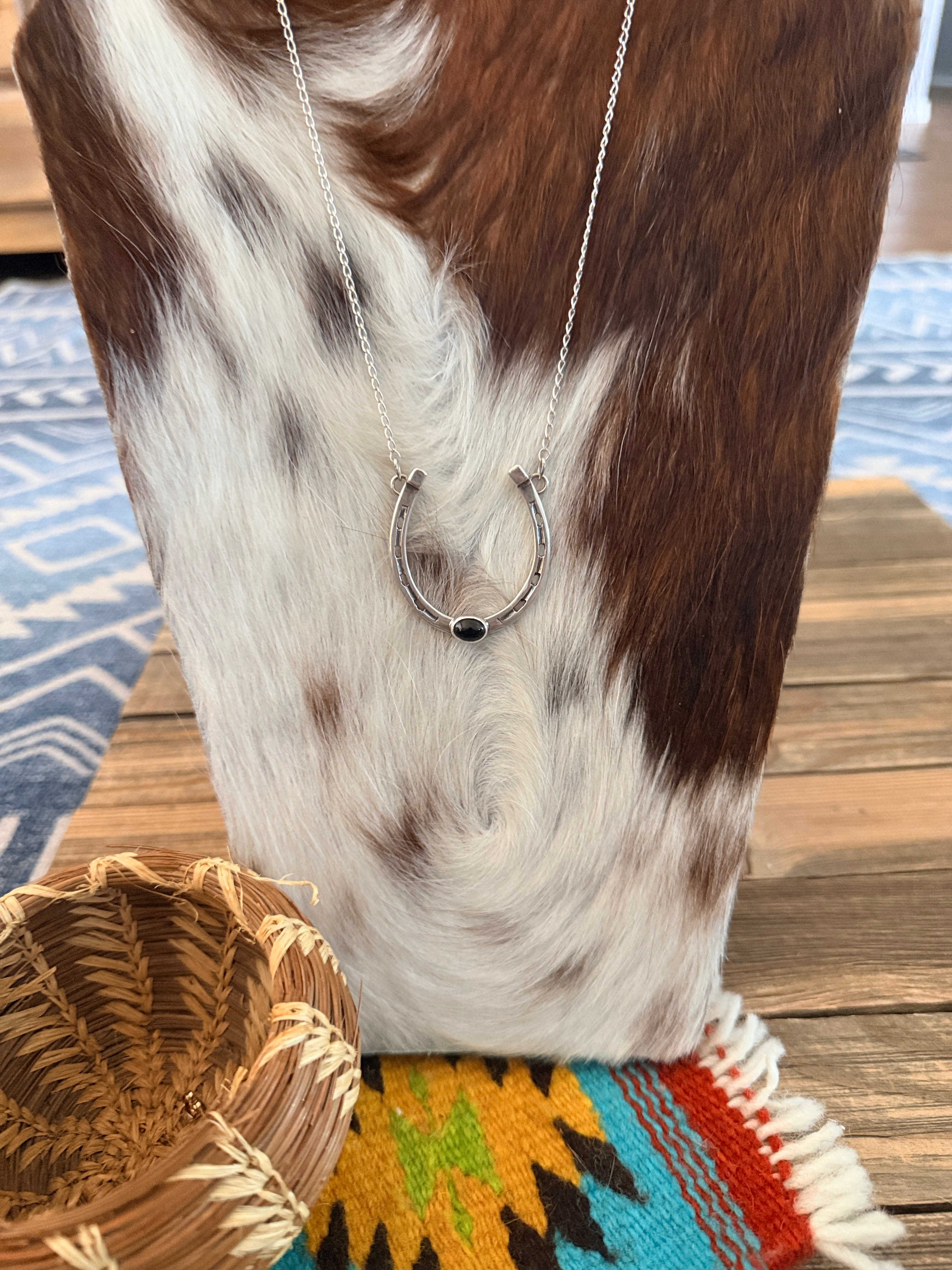 Handcrafted Onyx & Sterling Silver Horseshoe Necklace
