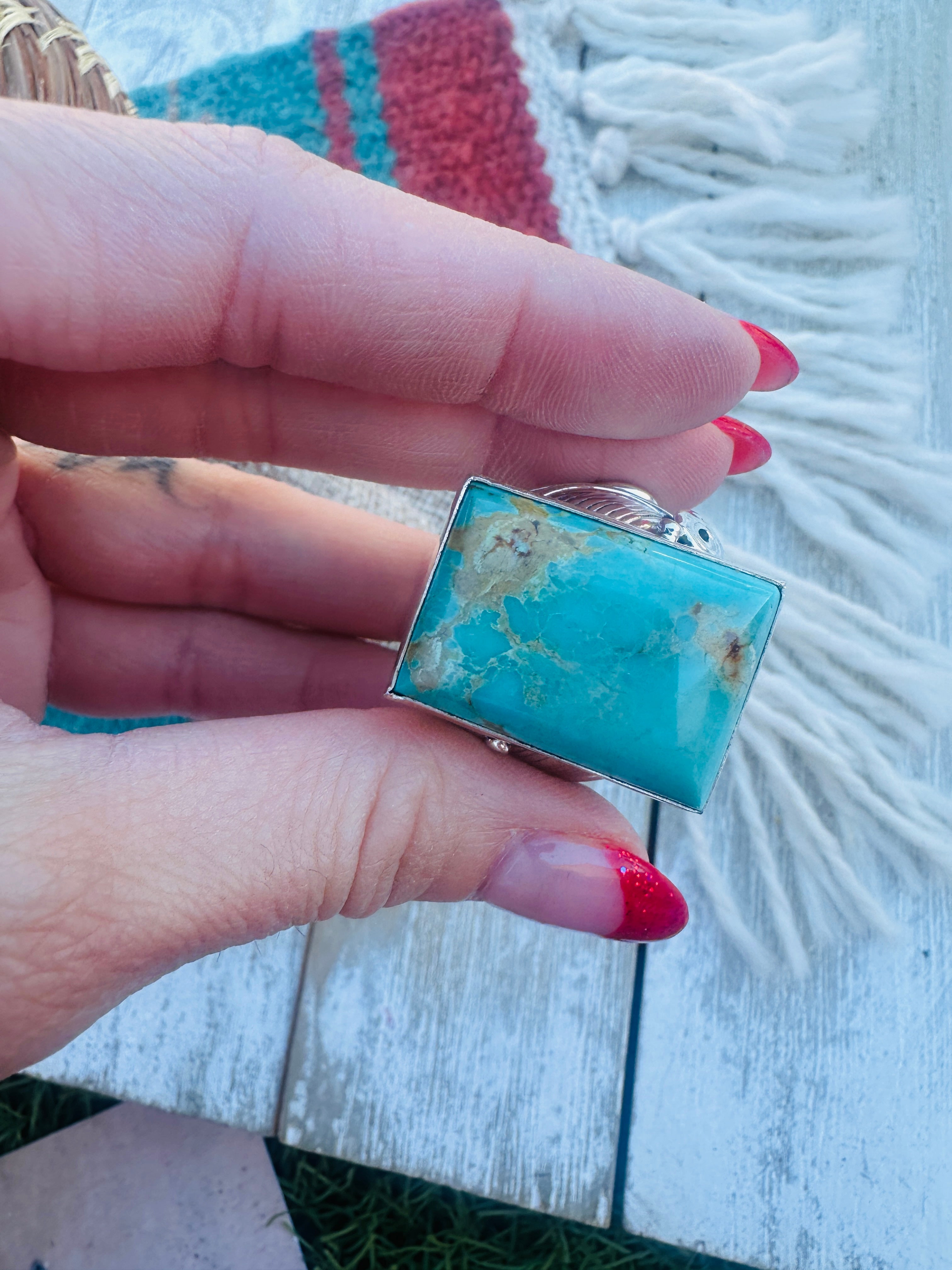 Handcrafted Turquoise & Sterling Silver Ring Size 9
