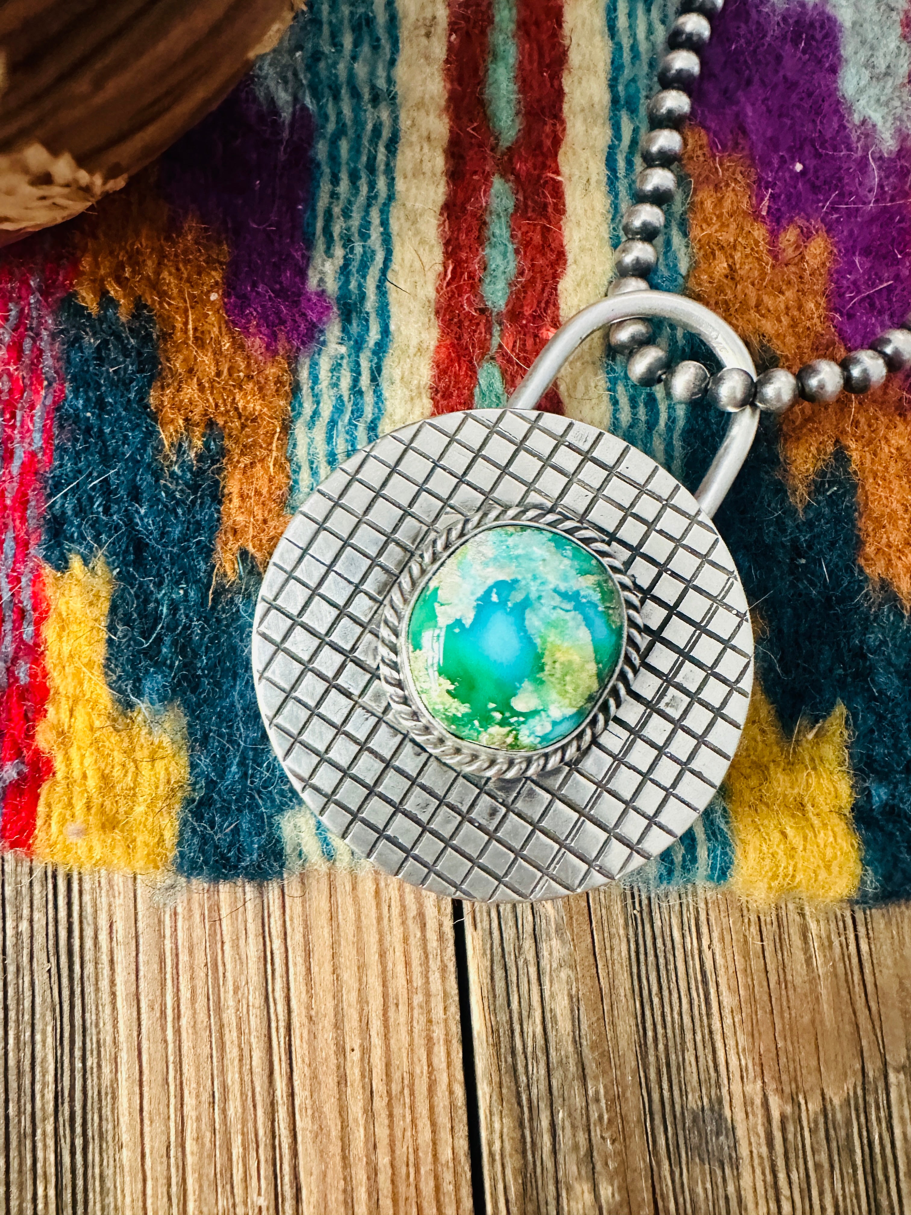 Handcrafted Turquoise & Sterling Silver Locket Style Pendant by Charles Johnson