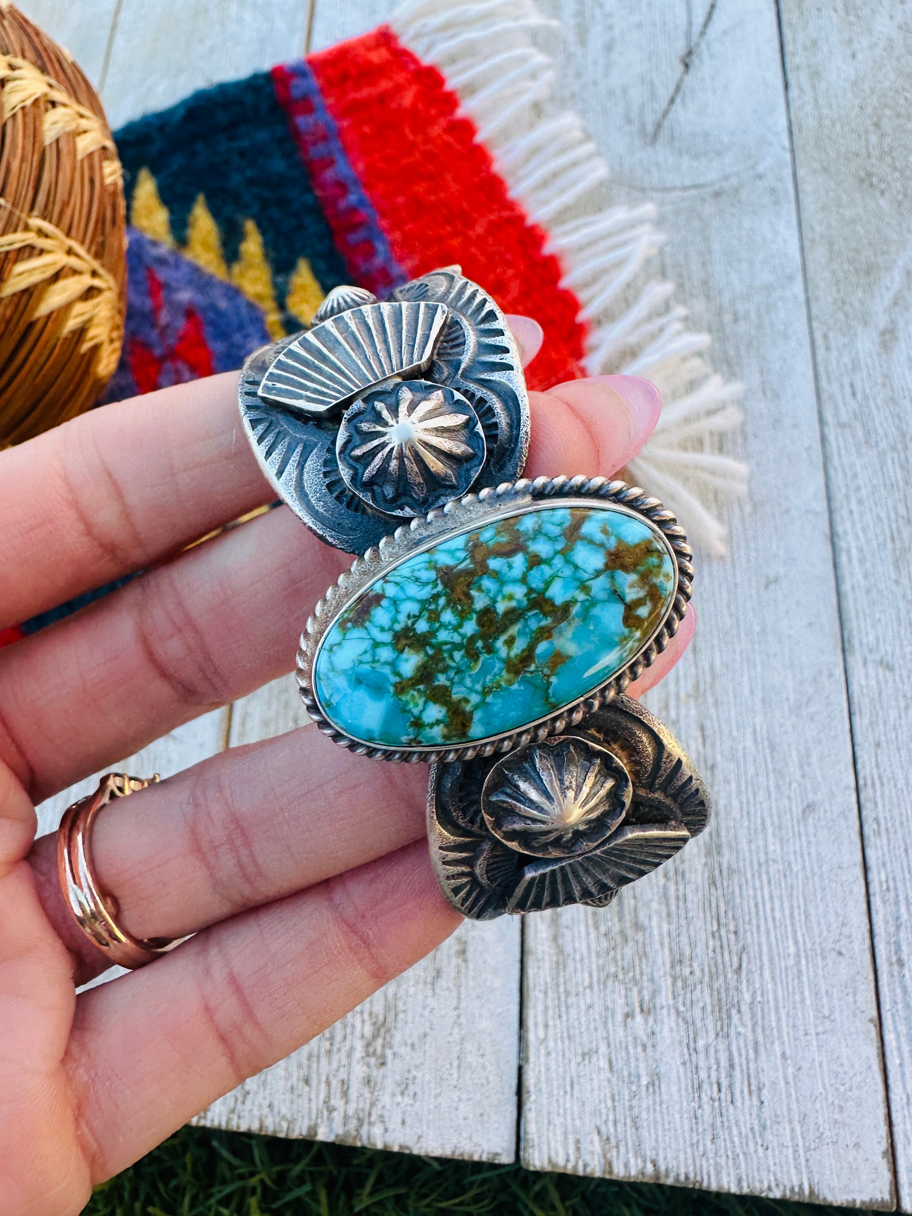 Handcrafted Number 8 Turquoise & Sterling Silver Cuff Bracelet by Kevin Billah