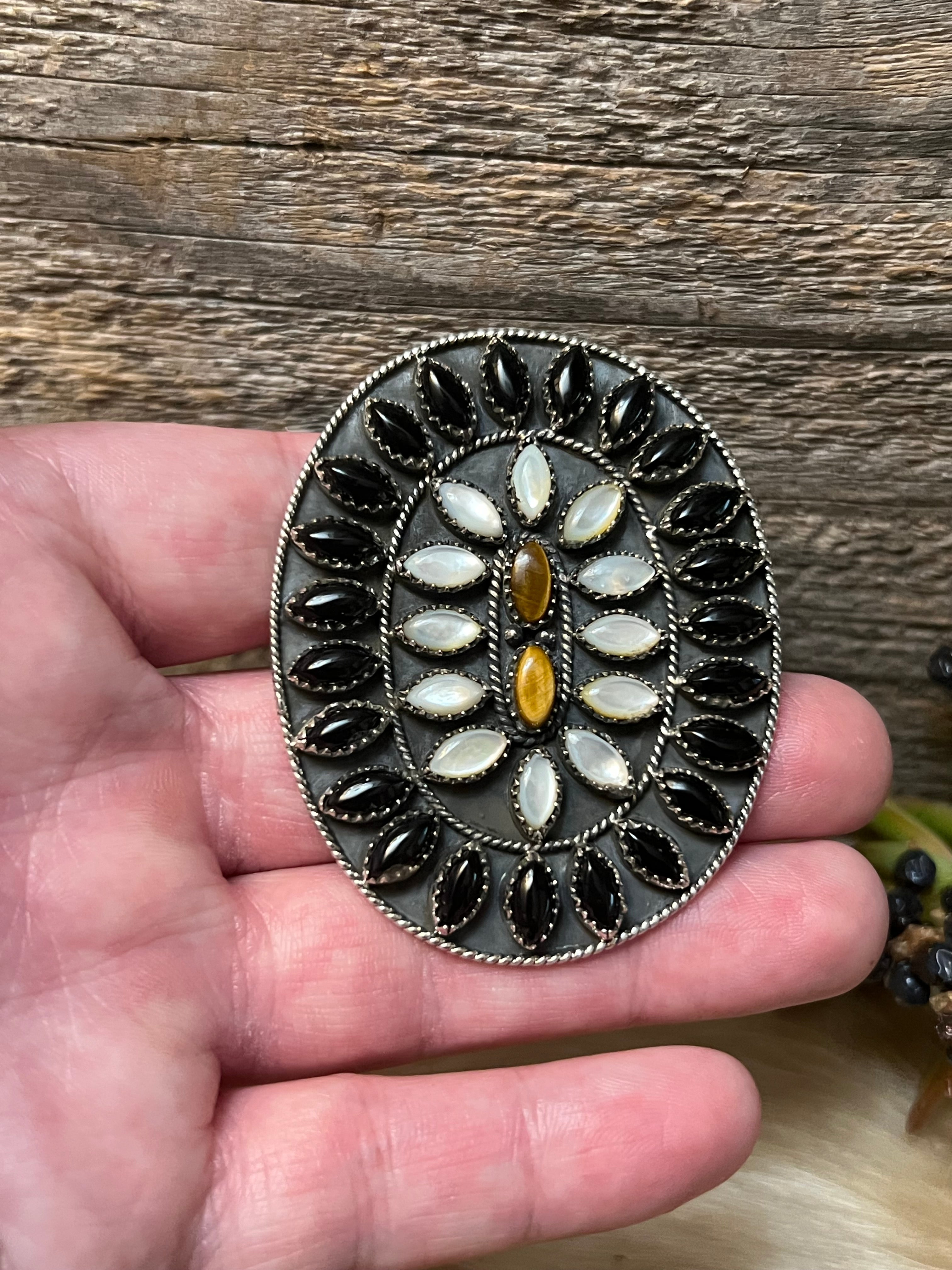 “Desert Roads” Handmade Pearl, Black Onyx & Sterling Silver Adjustable Ring