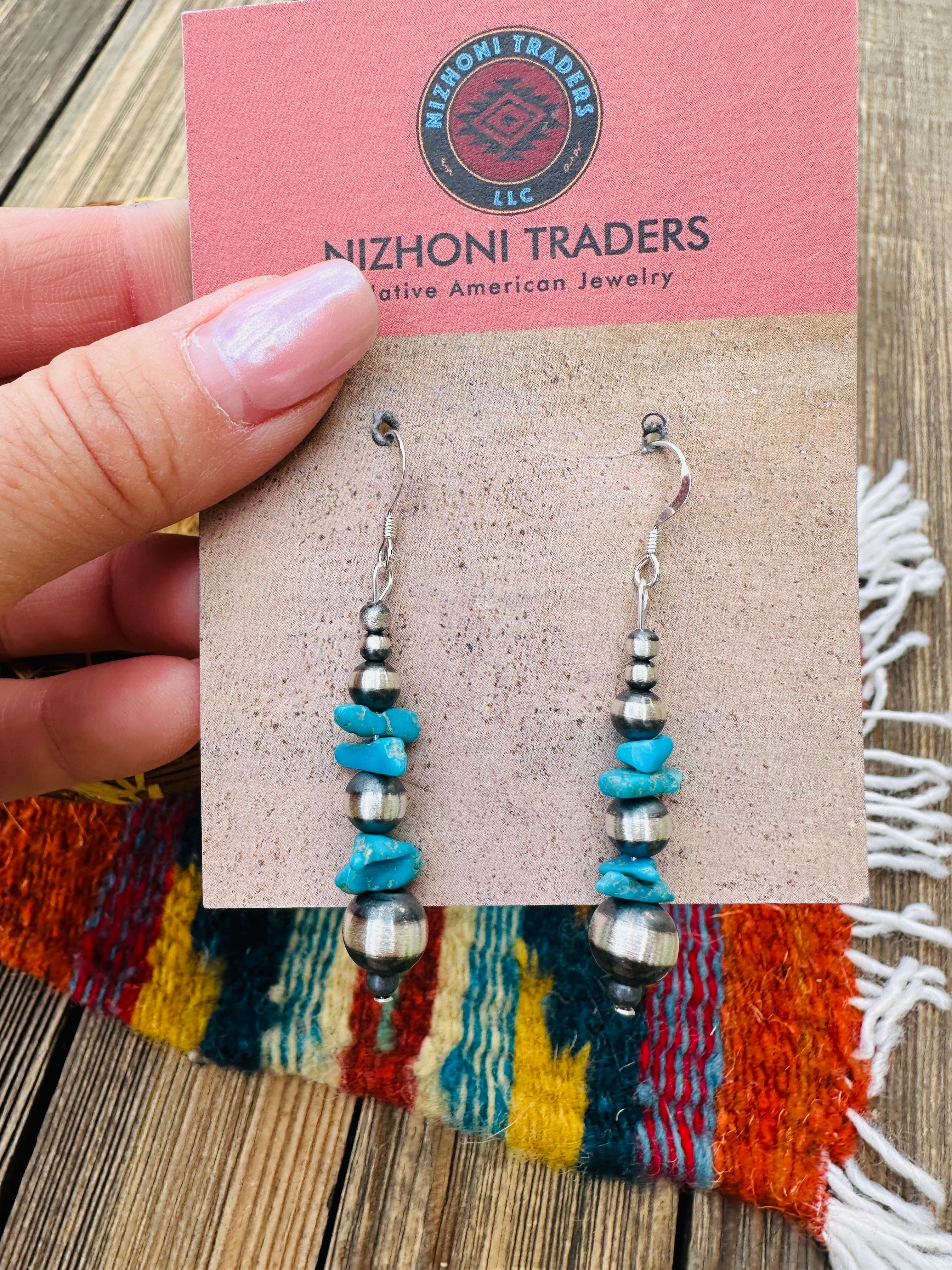 Handcrafted Turquoise & Sterling Silver Pearl Beaded Dangle Earrings