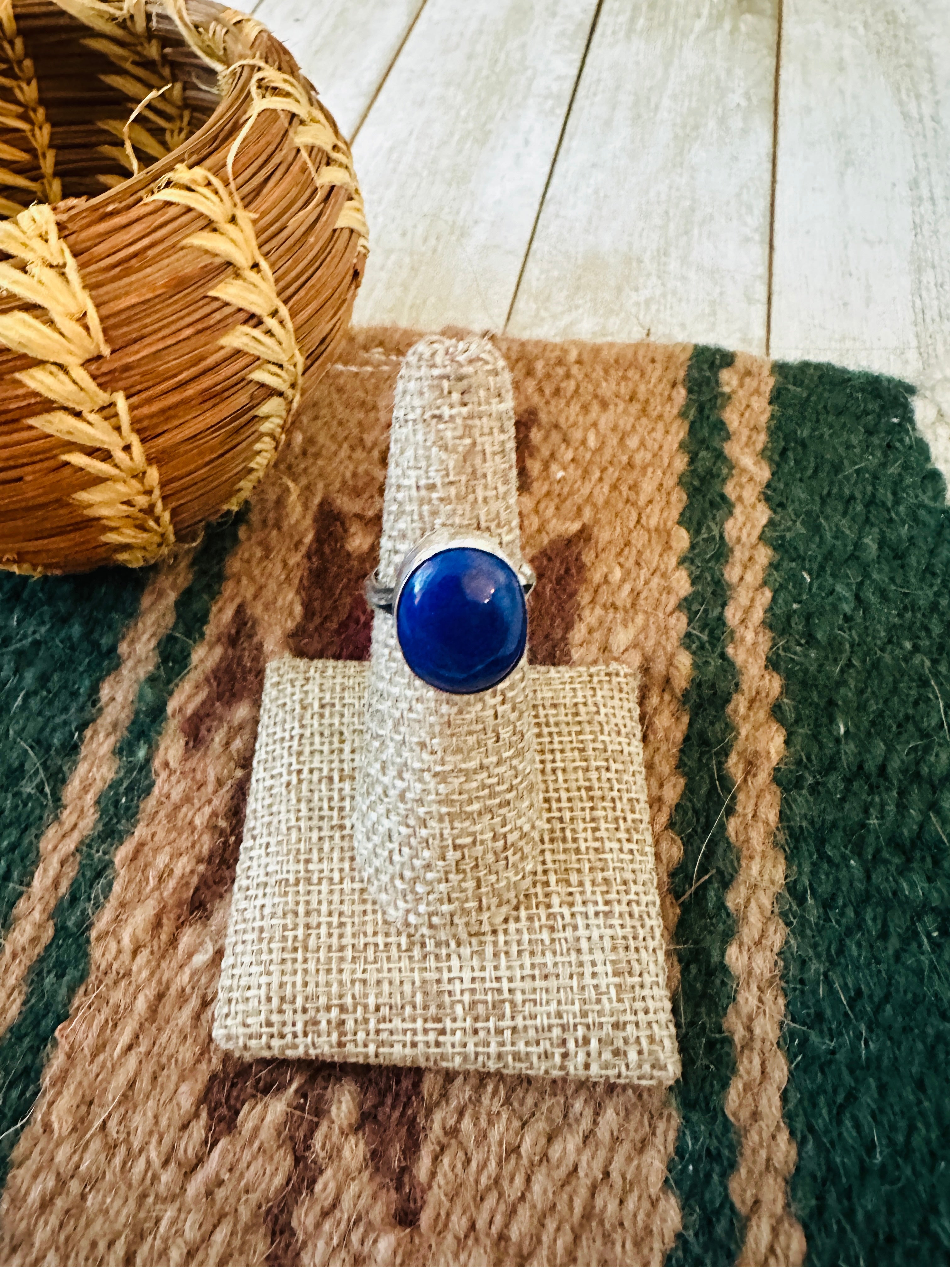 Handcrafted Old Pawn Sterling Silver & Lapis Ring Size 6