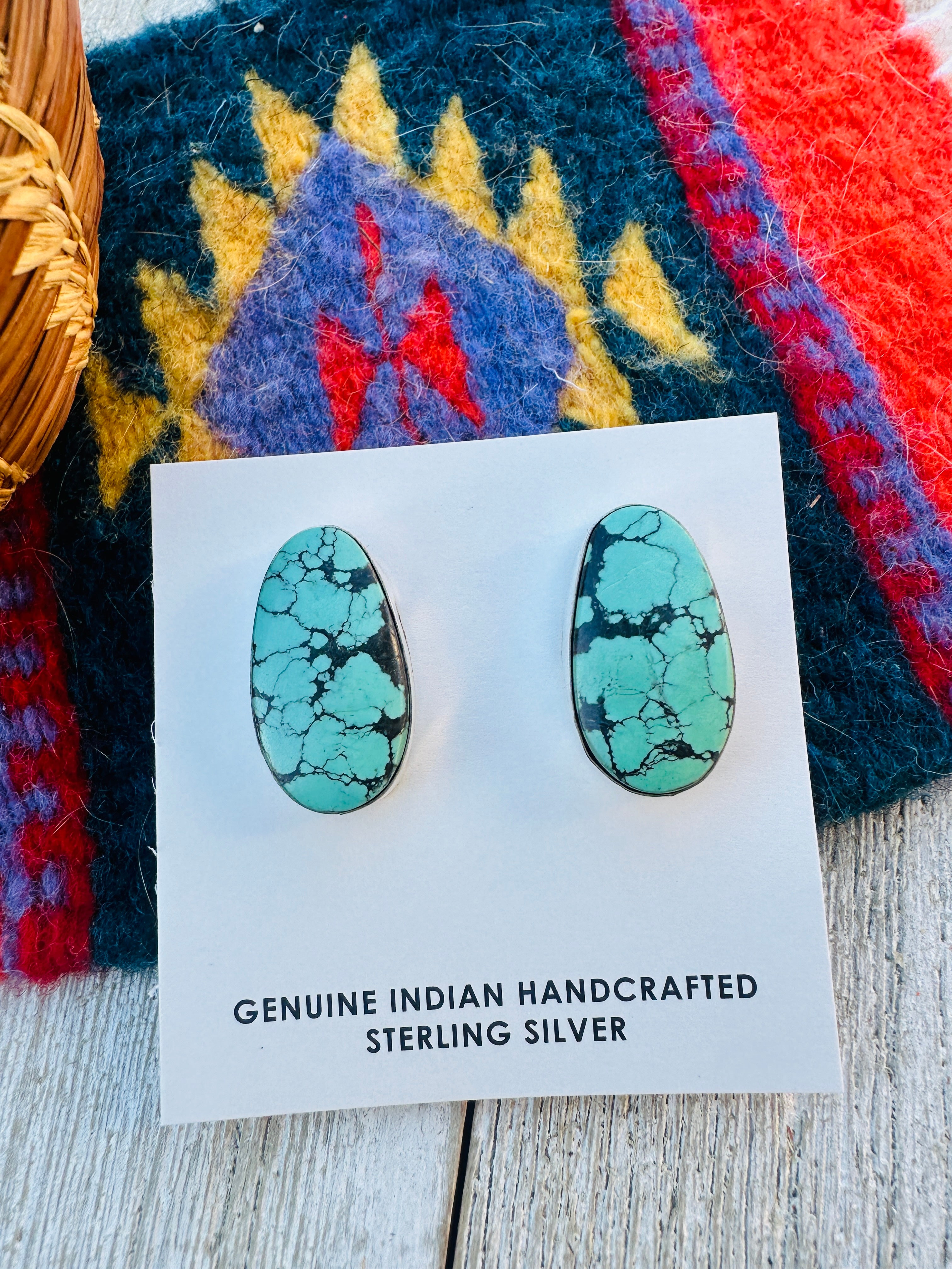 Handcrafted Kingman Web Turquoise & Sterling Silver Post Earrings