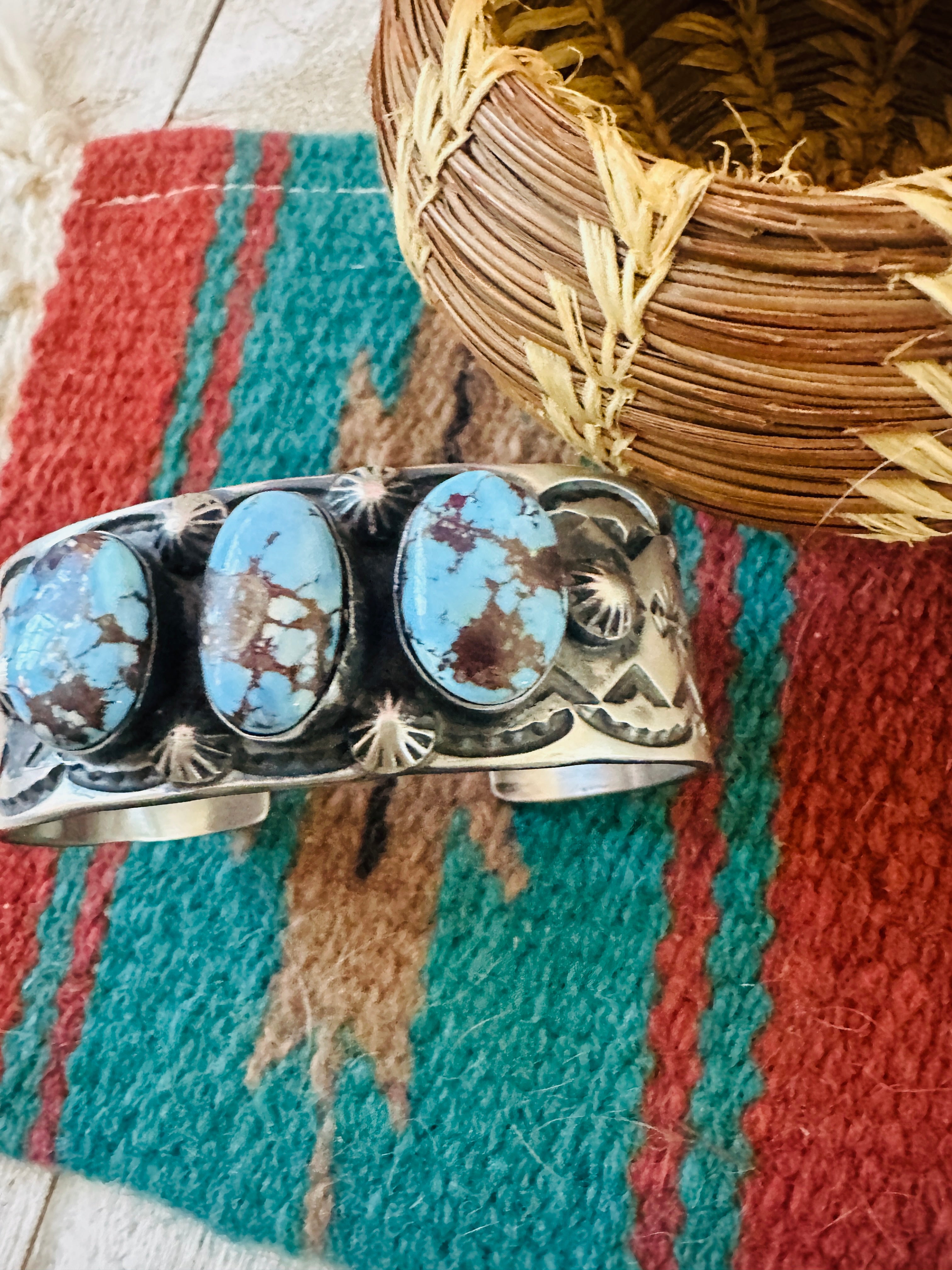Handcrafted Sterling Silver & Golden Hills Turquoise Cuff Bracelet by Chimney Butte /