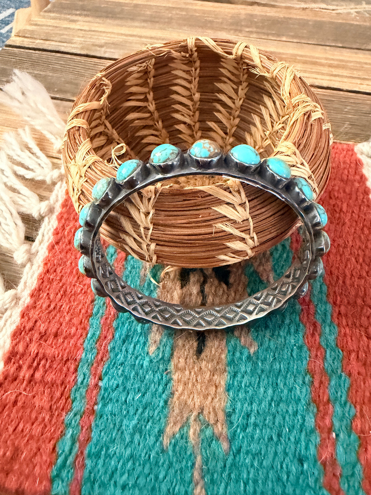 Handcrafted Turquoise & Sterling Silver Bangle Bracelet