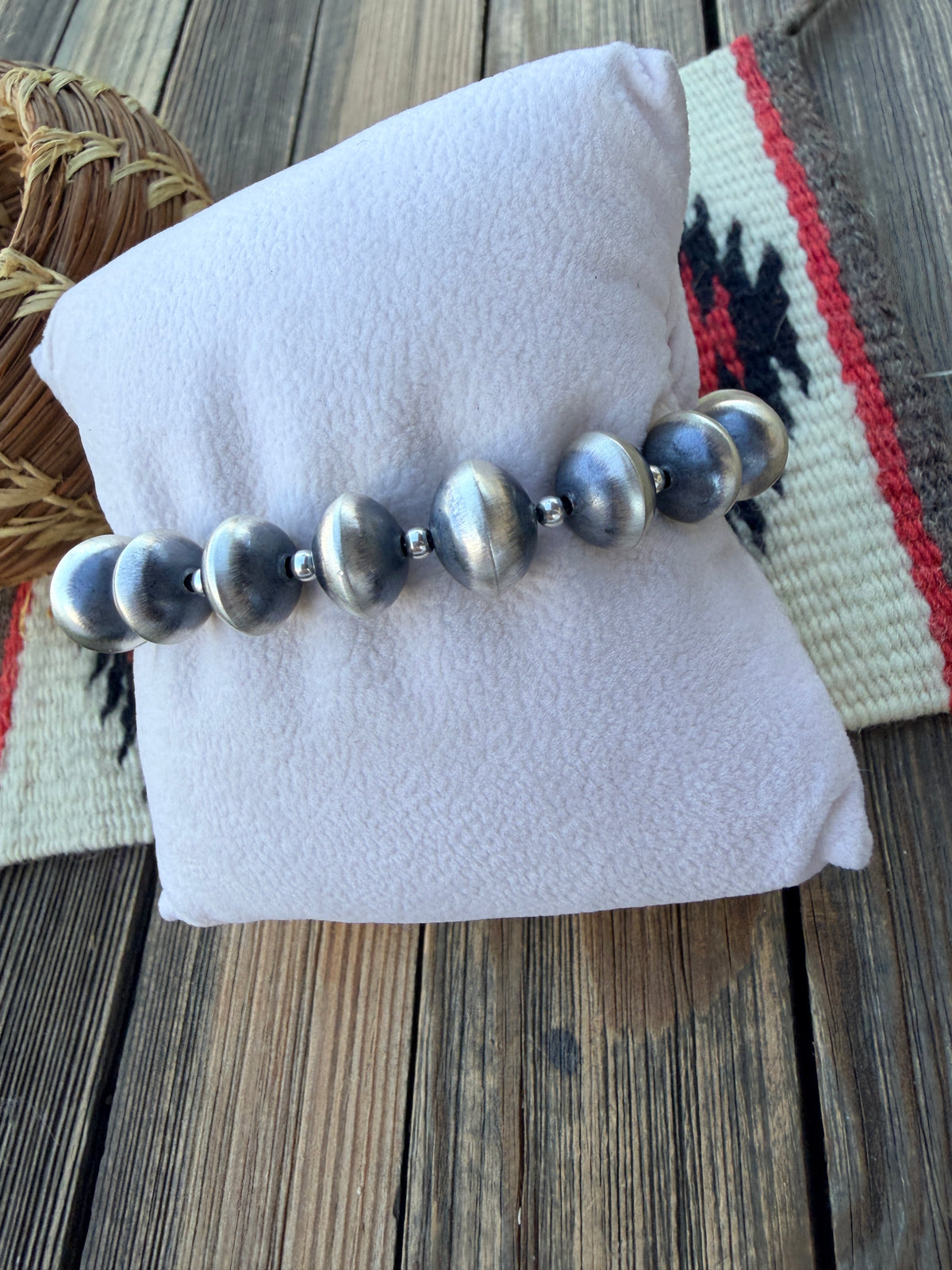 Handcrafted Sterling Silver Beaded Stretch Bracelet
