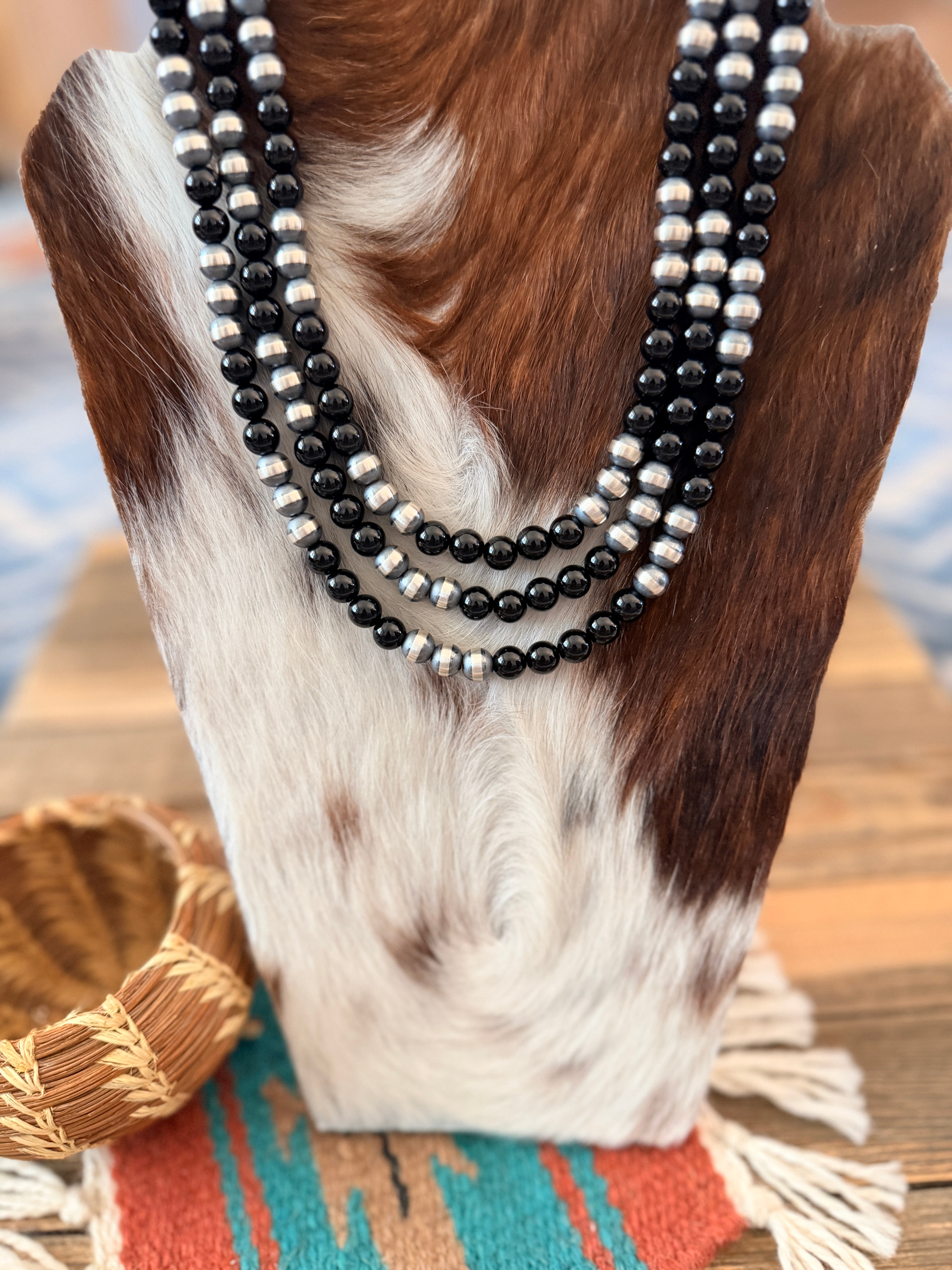 Handcrafted Sterling Silver Pearl & Onyx Beaded Necklace