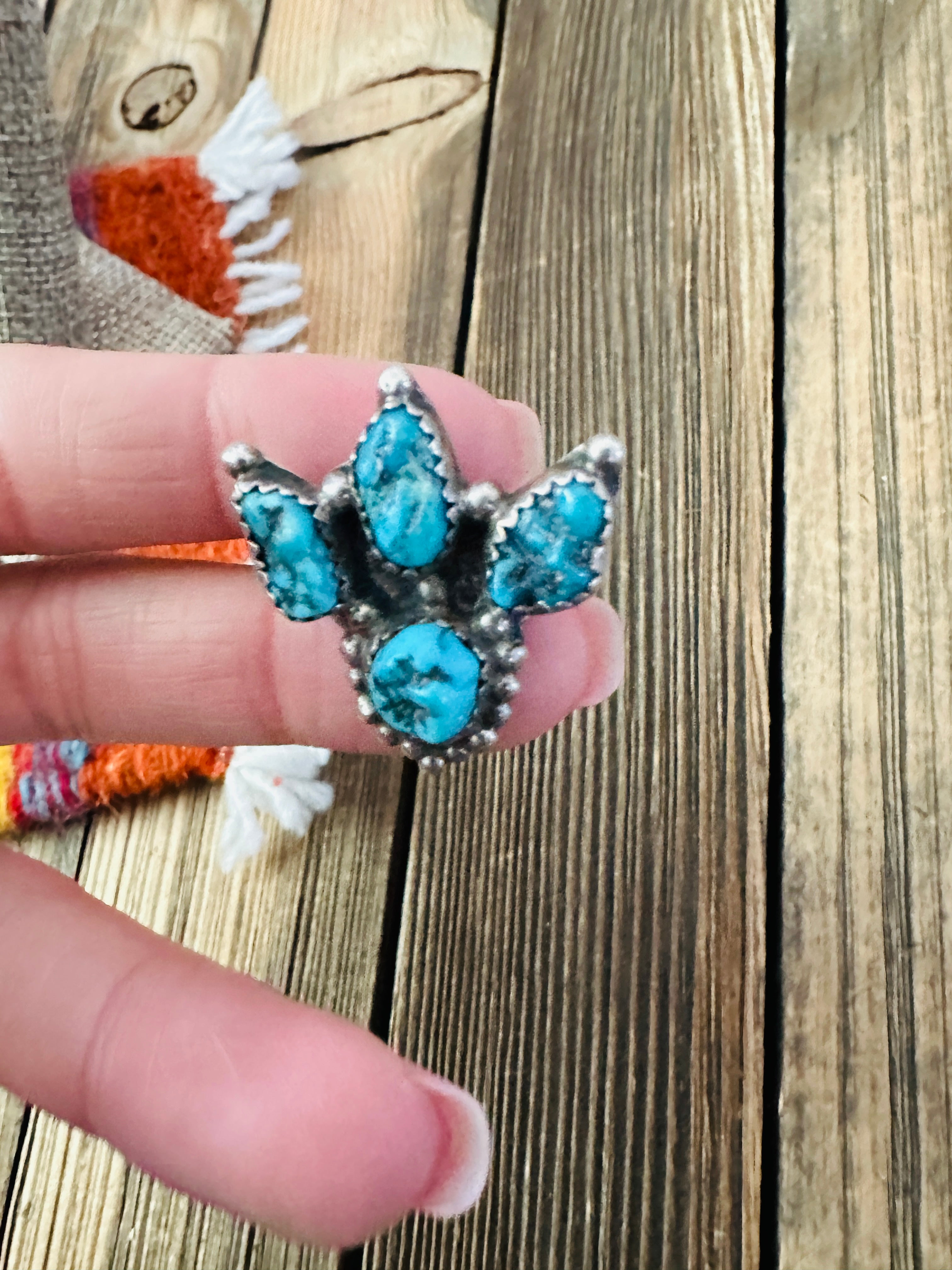 Old Pawn Handcrafted Turquoise & Sterling Silver Ring Size 5.5