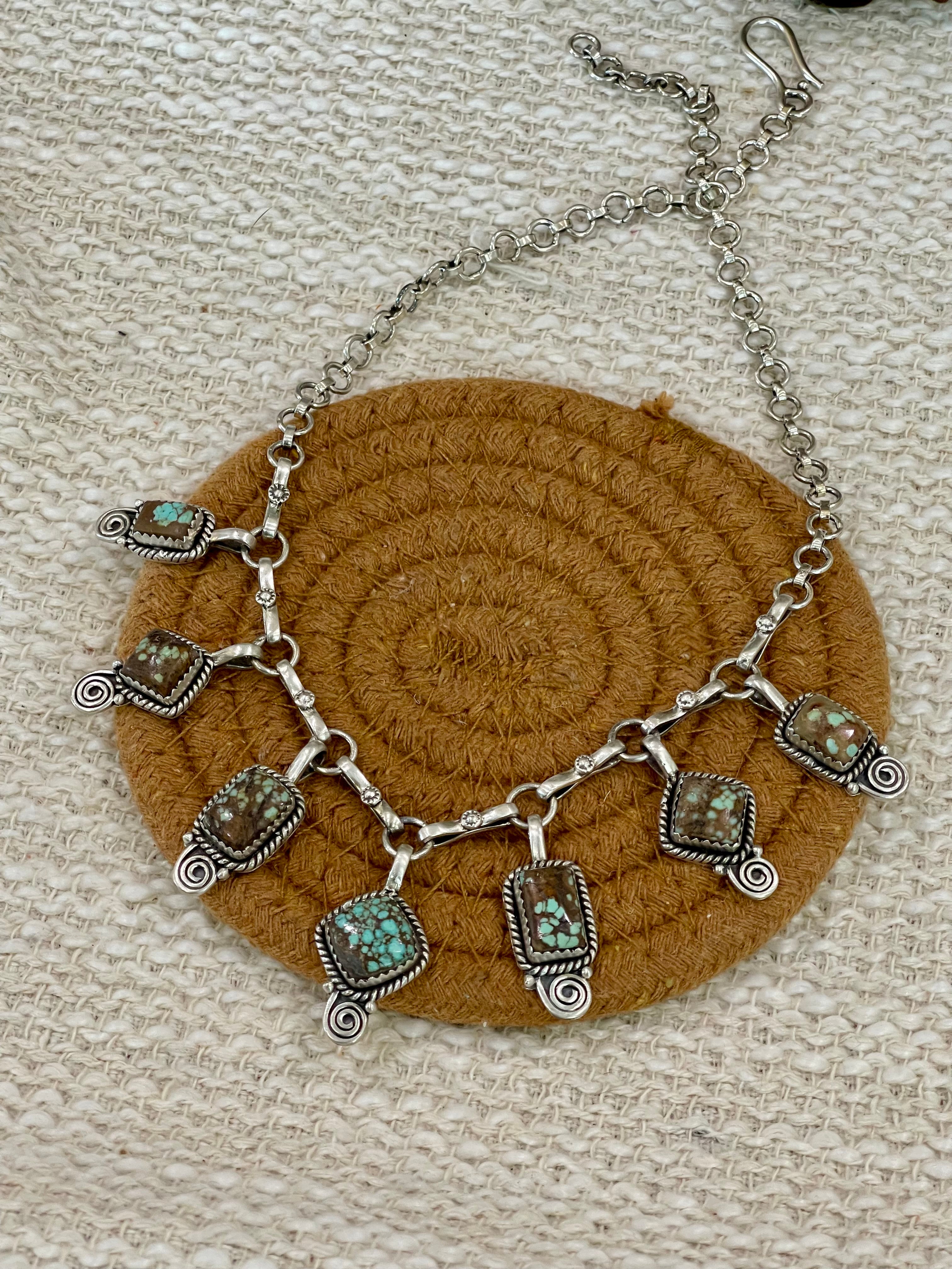 Handmade Sterling Silver Number 8 Turquoise Necklace with Signed Nizhoni