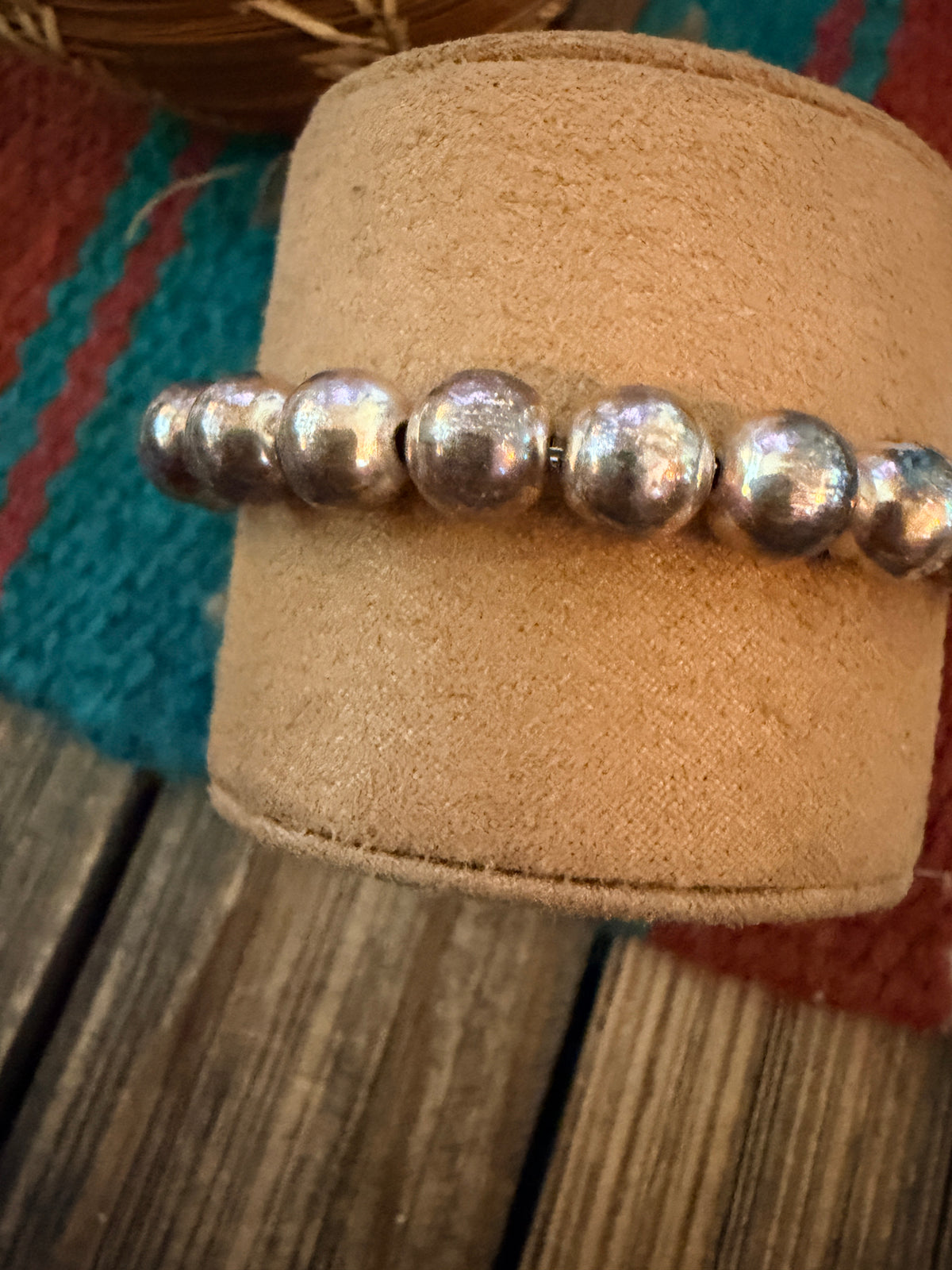 Handcrafted Old Pawn 8mm Sterling Silver Pearl Beaded Bracelet