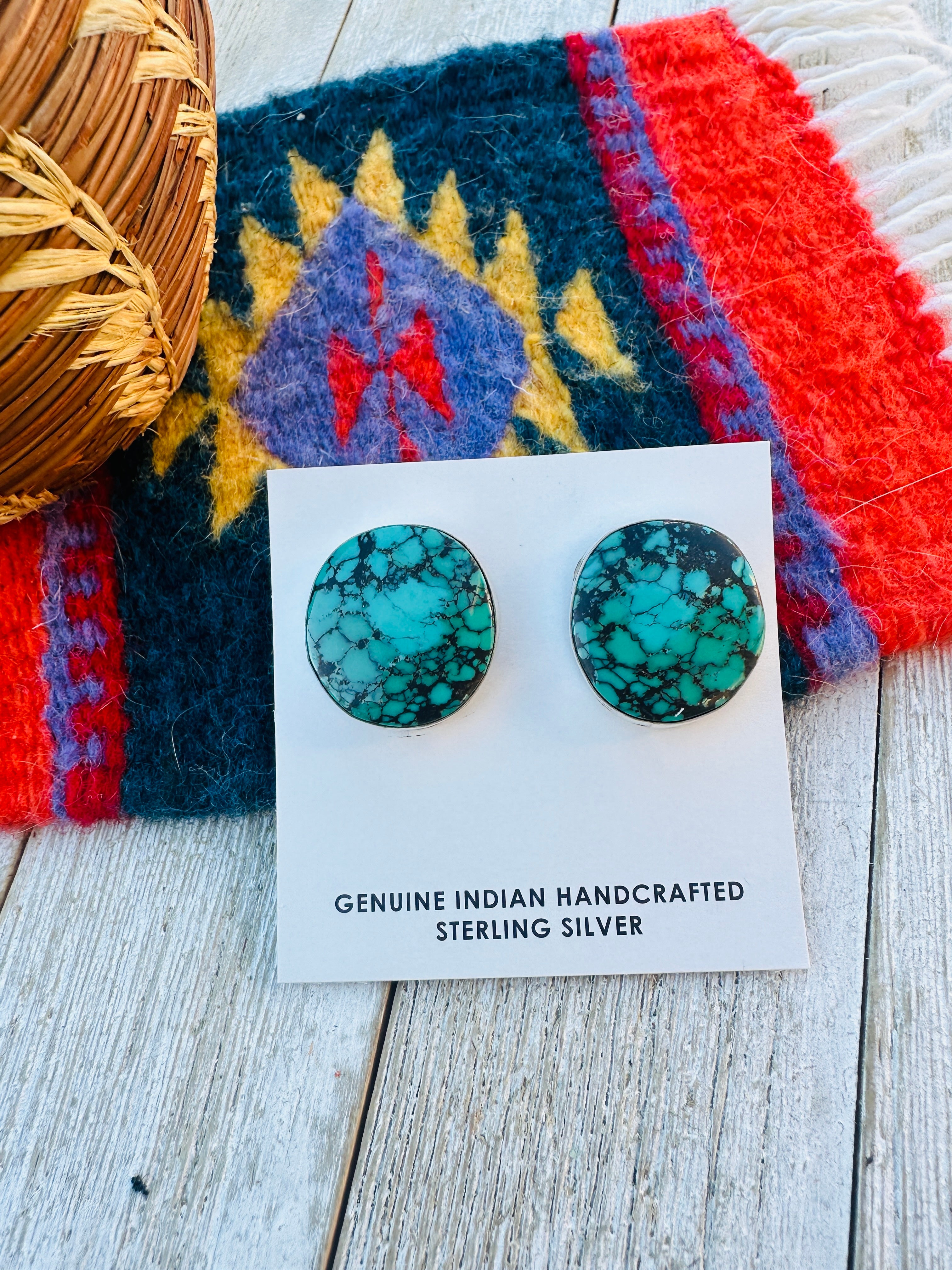 Handcrafted Kingman Web Turquoise & Sterling Silver Post Earrings