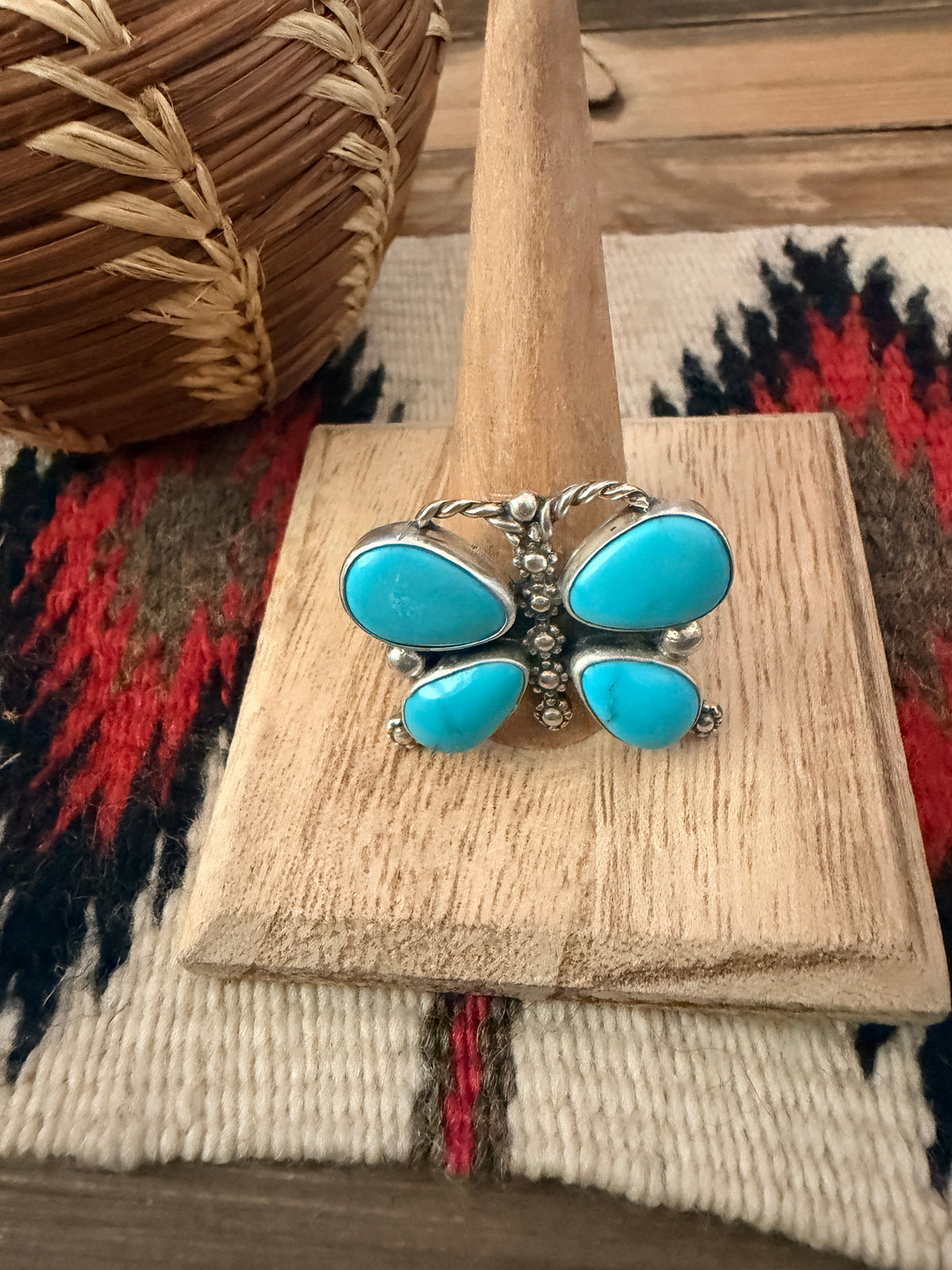 Handcrafted Turquoise & Sterling Silver Adjustable Butterfly Ring