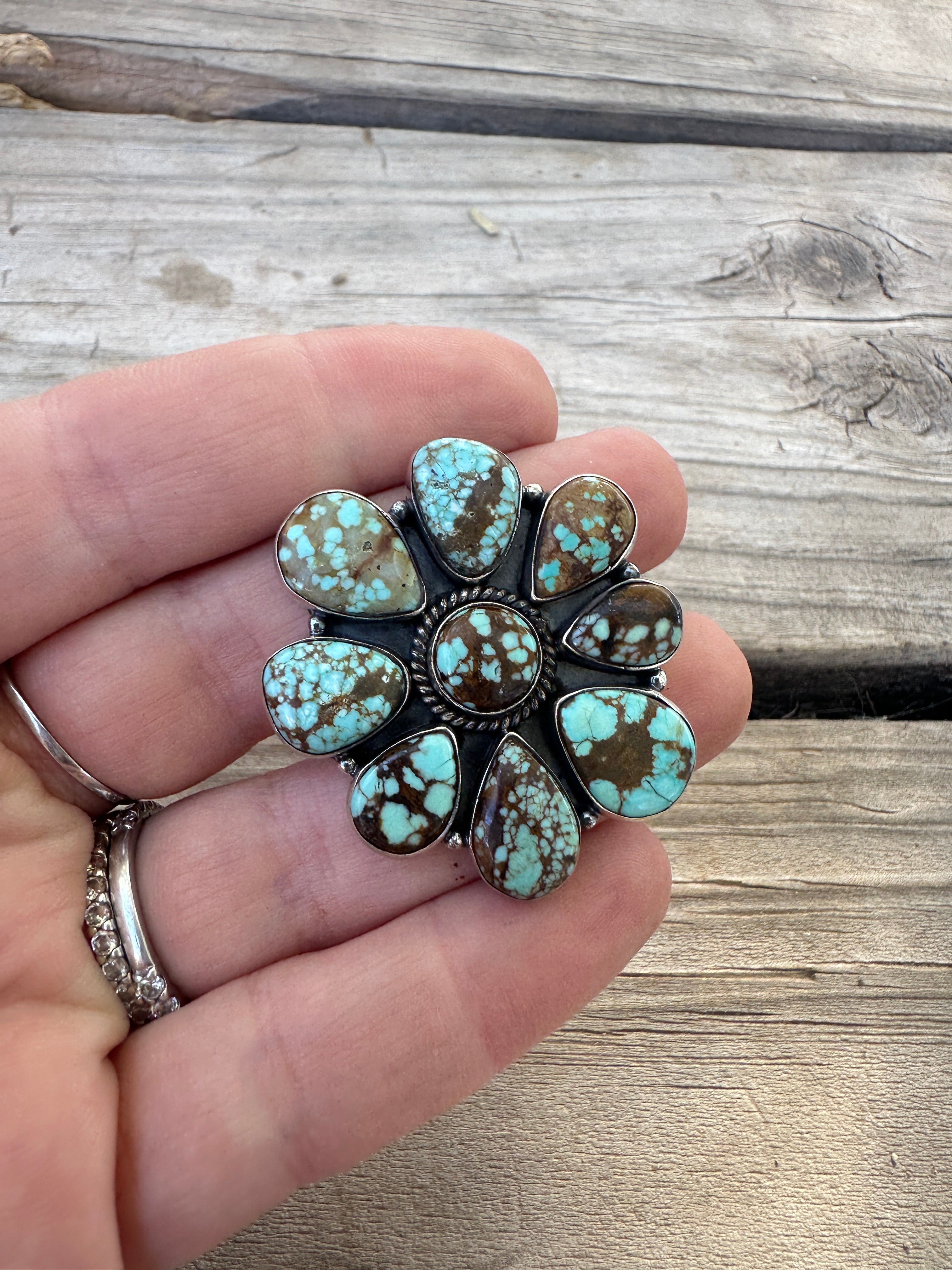 Beautiful Handmade Number 8 Turquoise And Sterling Silver Adjustable Ring