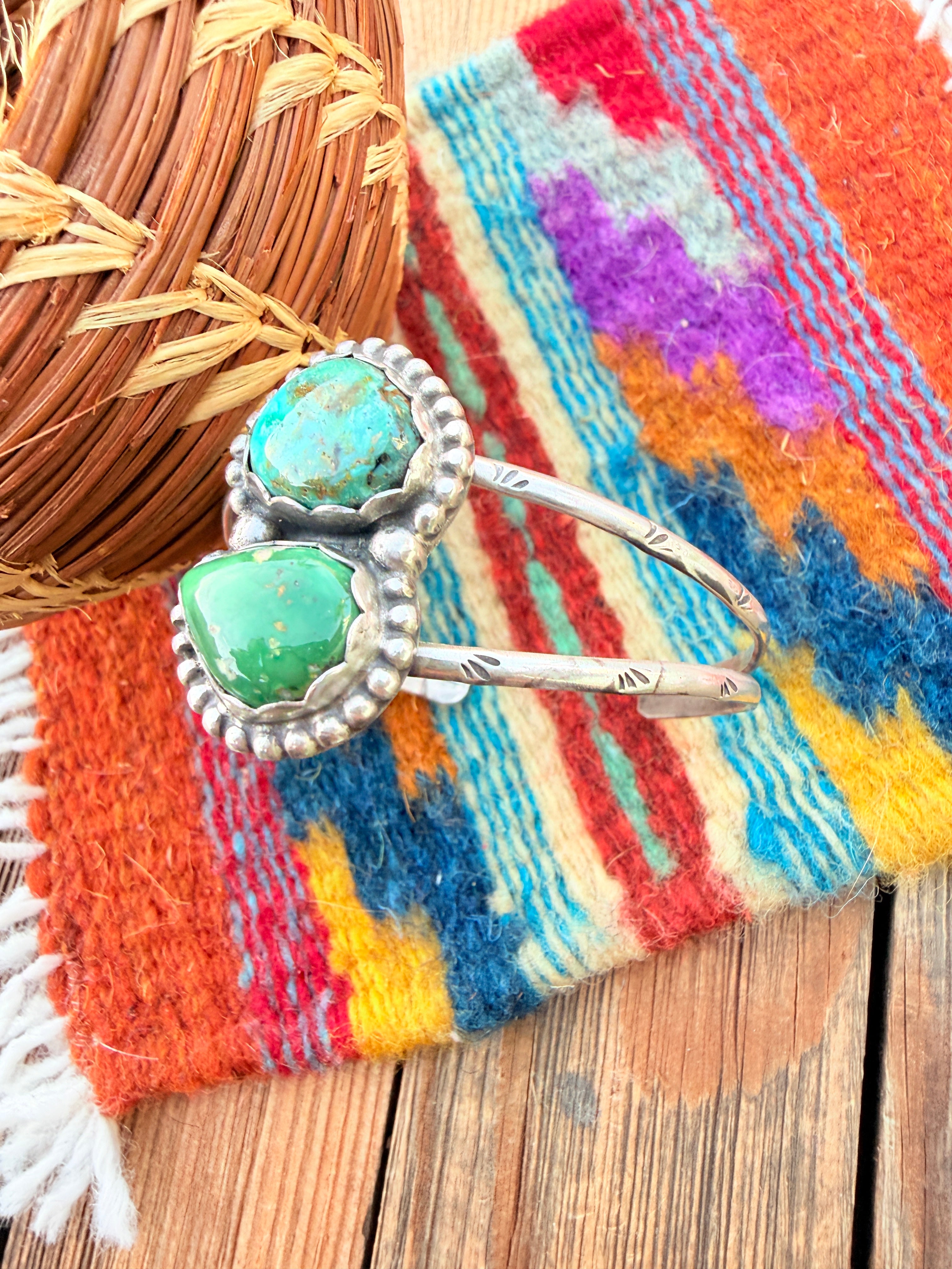 Handcrafted Sonoran Gold Turquoise & Sterling Silver Cuff Bracelet