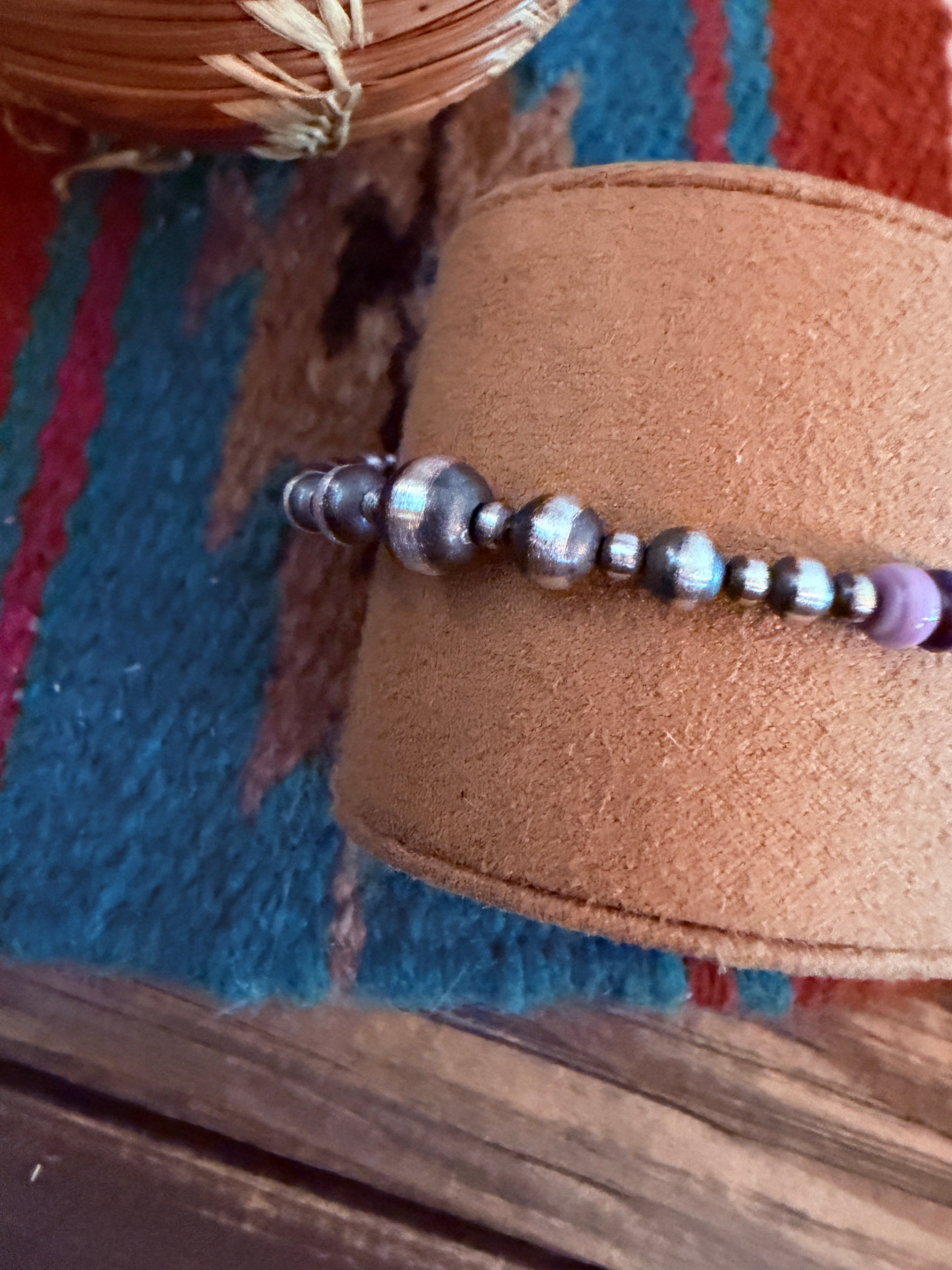 Handcrafted Wampum & Sterling Silver Pearl Beaded Bracelet