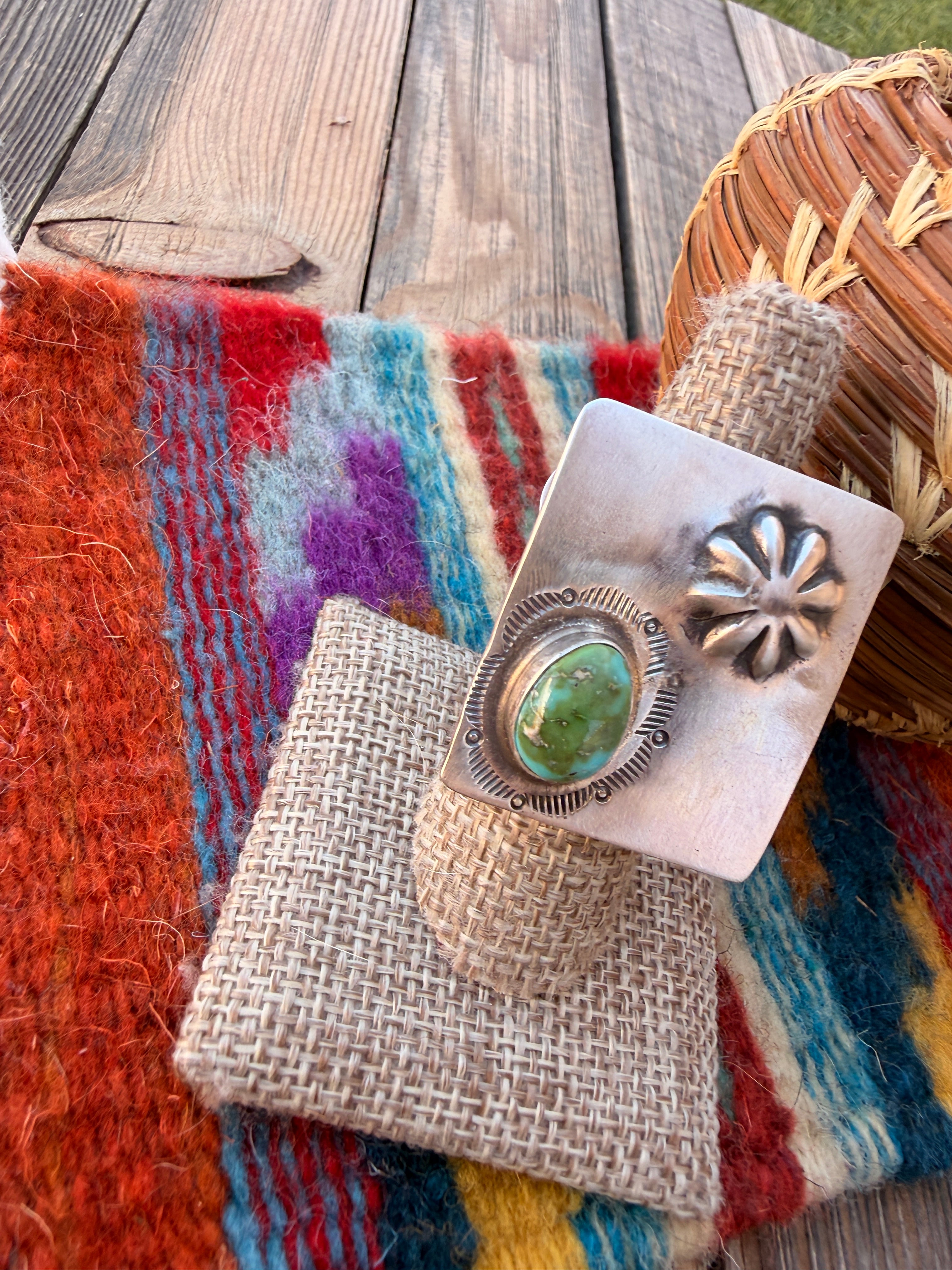 Handcrafted Sonoran Mountain Turquoise & Sterling Silver Adjustable Ring