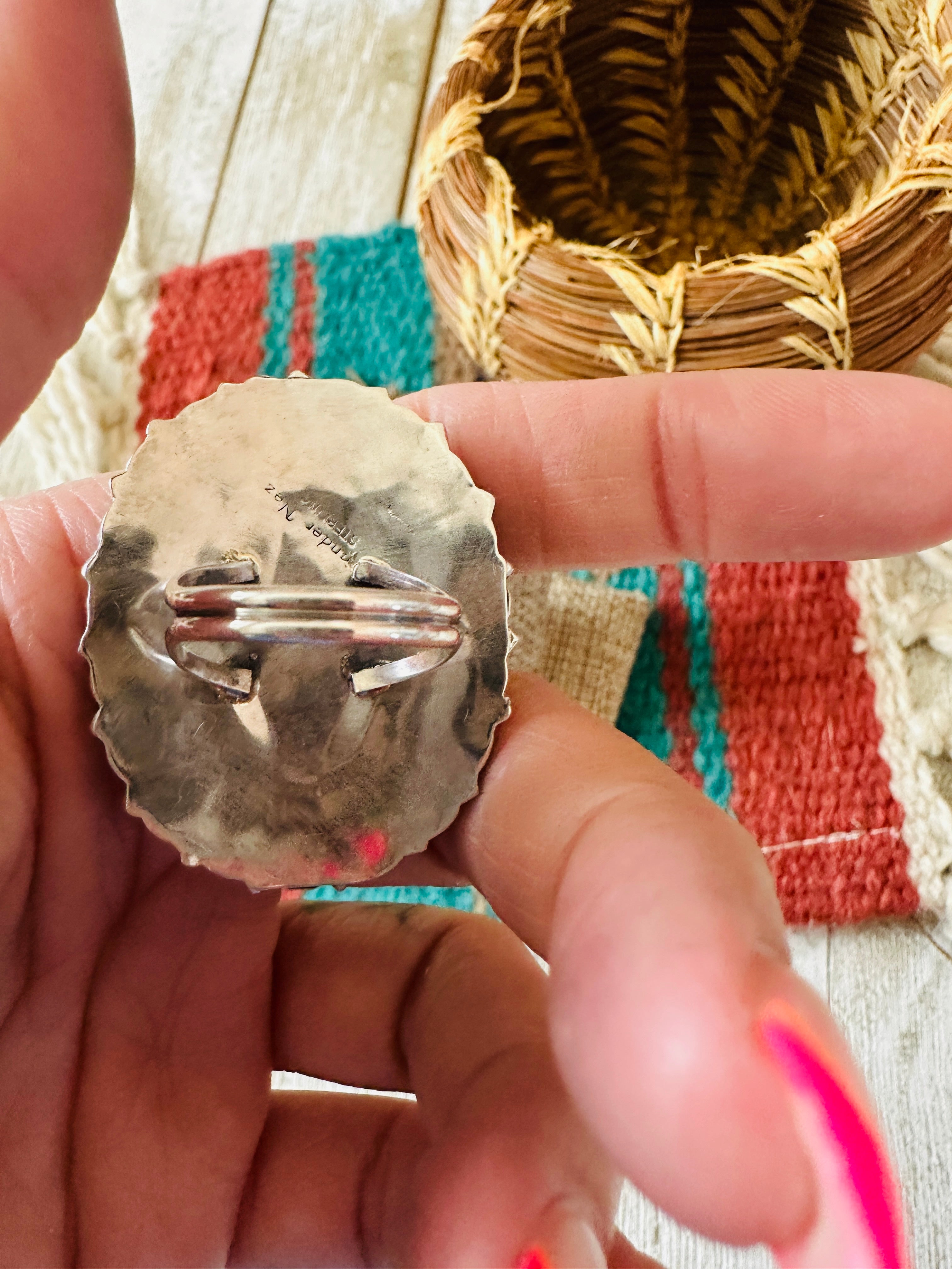 Handcrafted Turquoise & Sterling Silver Cluster Ring Size by Leander Nez