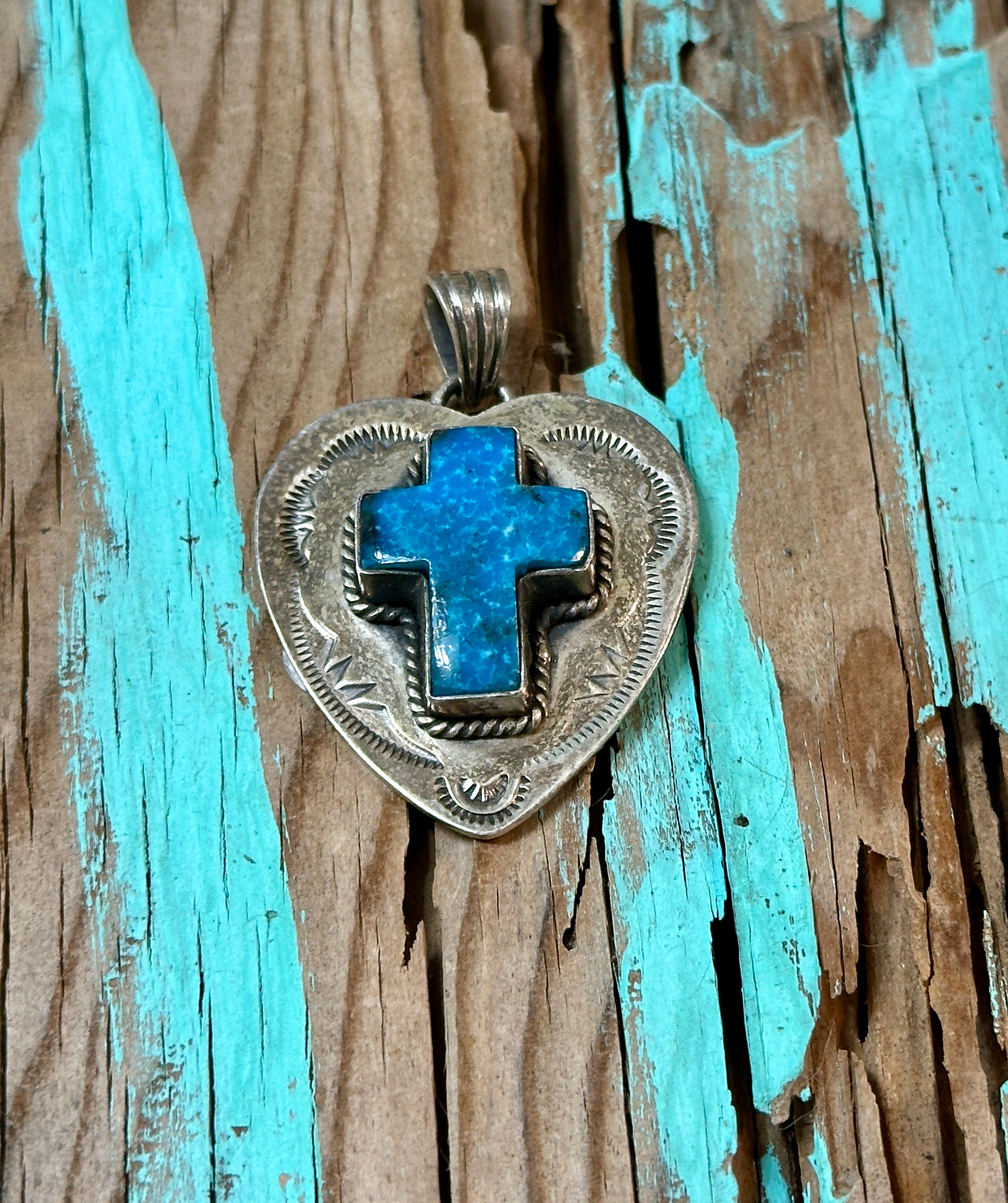Turquoise & Sterling Silver Cross & Heart Pendant