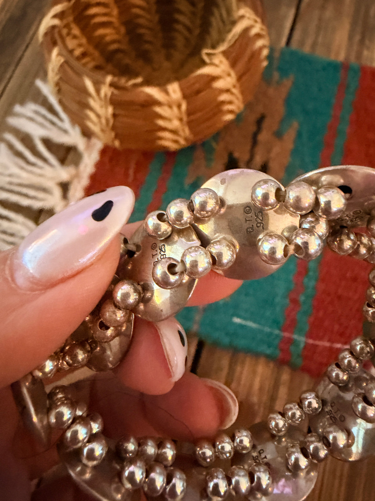 Handcrafted Old Pawn Sterling Silver Pearl Beaded Stretch Bracelet