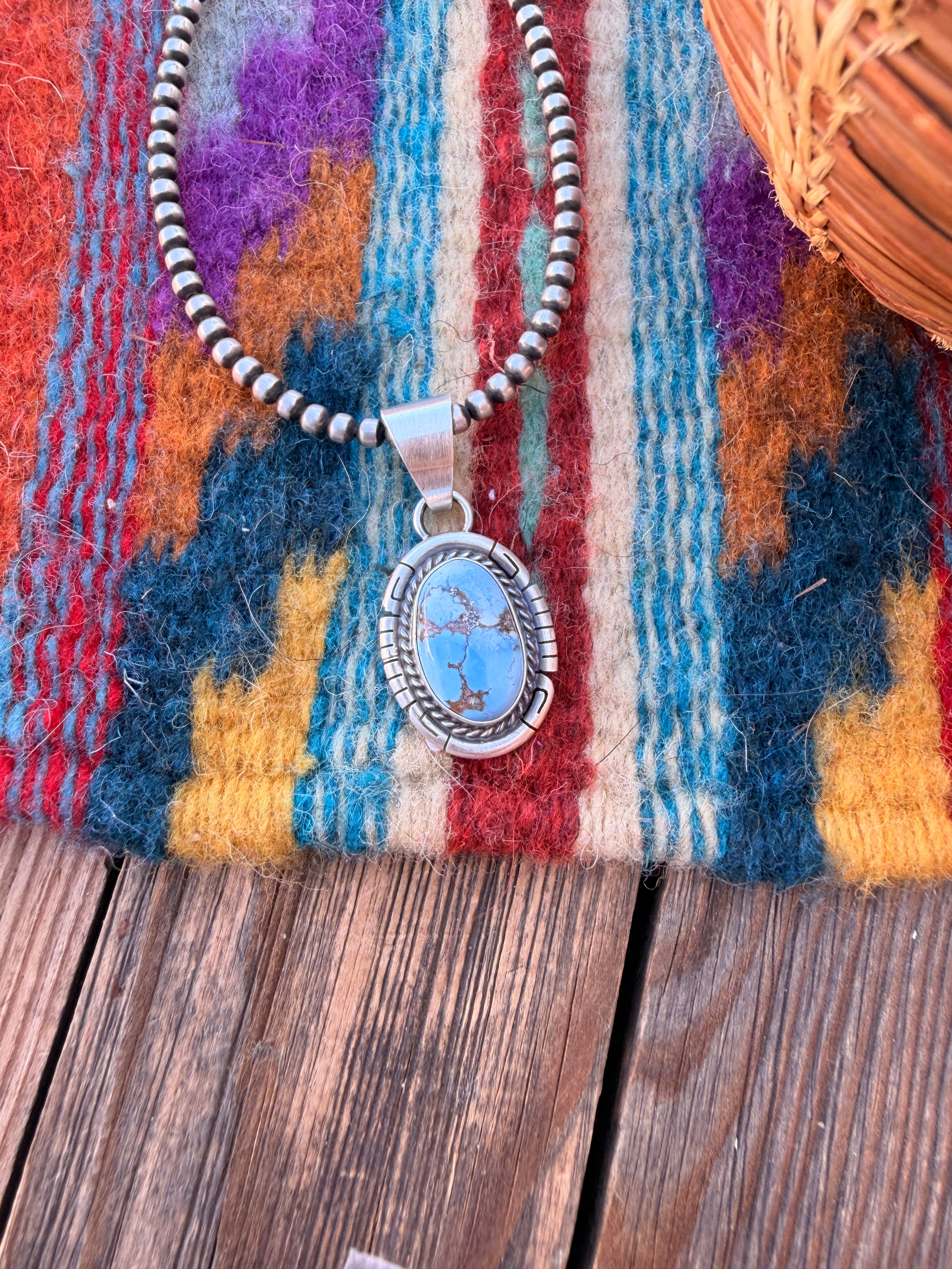 Handcrafted Sterling Silver & Golden Hills Turquoise Pendant by David Skeets