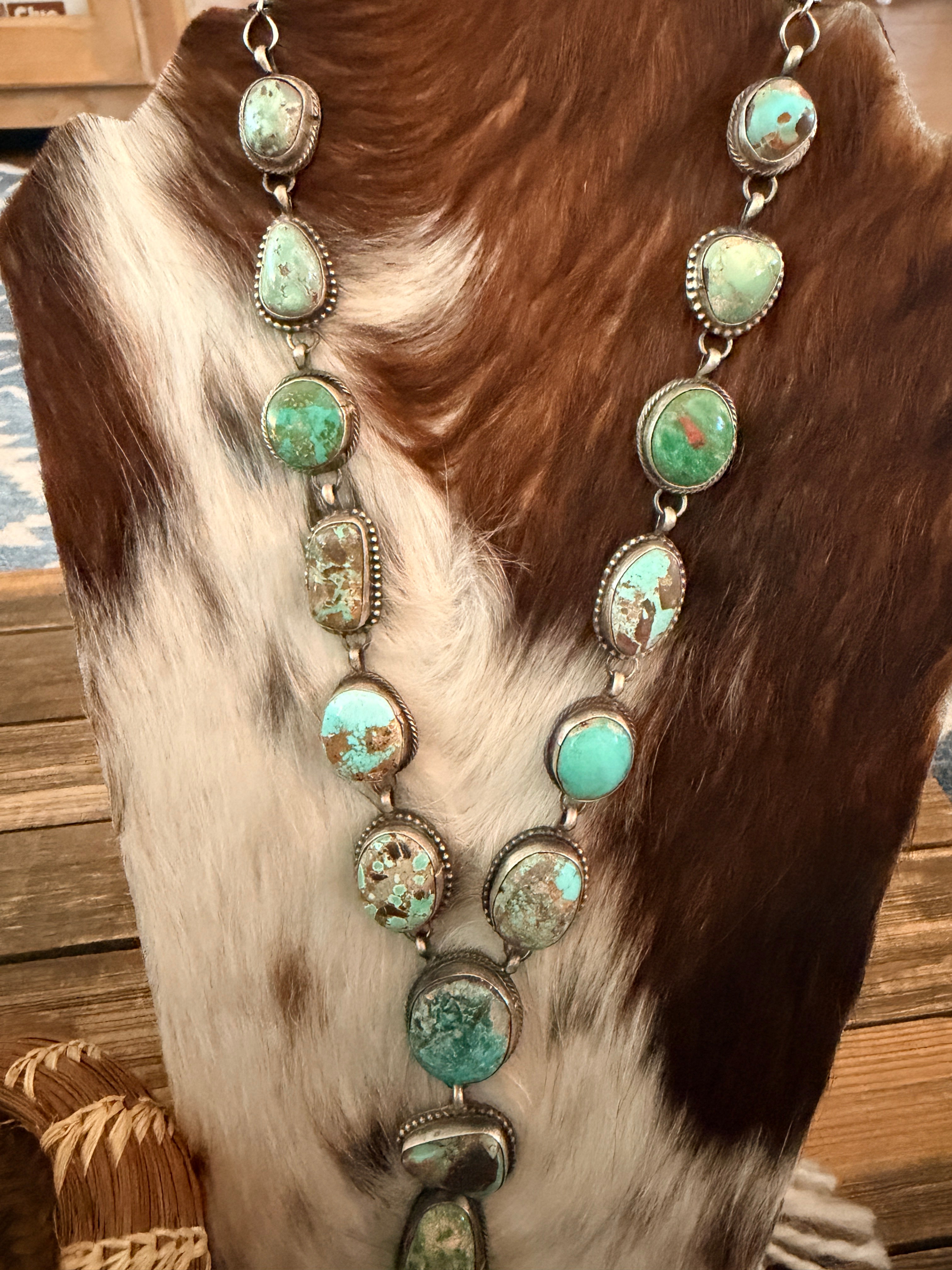 Handcrafted Royston Turquoise & Sterling Silver Necklace and Earring Set by Sheila Becenti