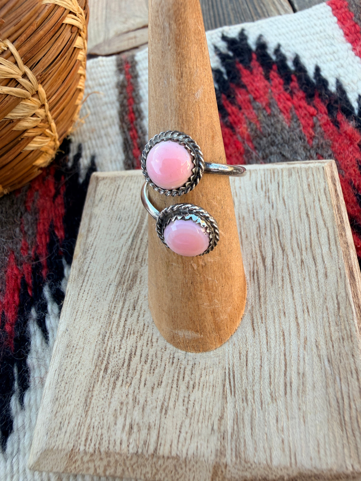 Handcrafted Queen Pink Conch & Sterling Silver Adjustable Ring