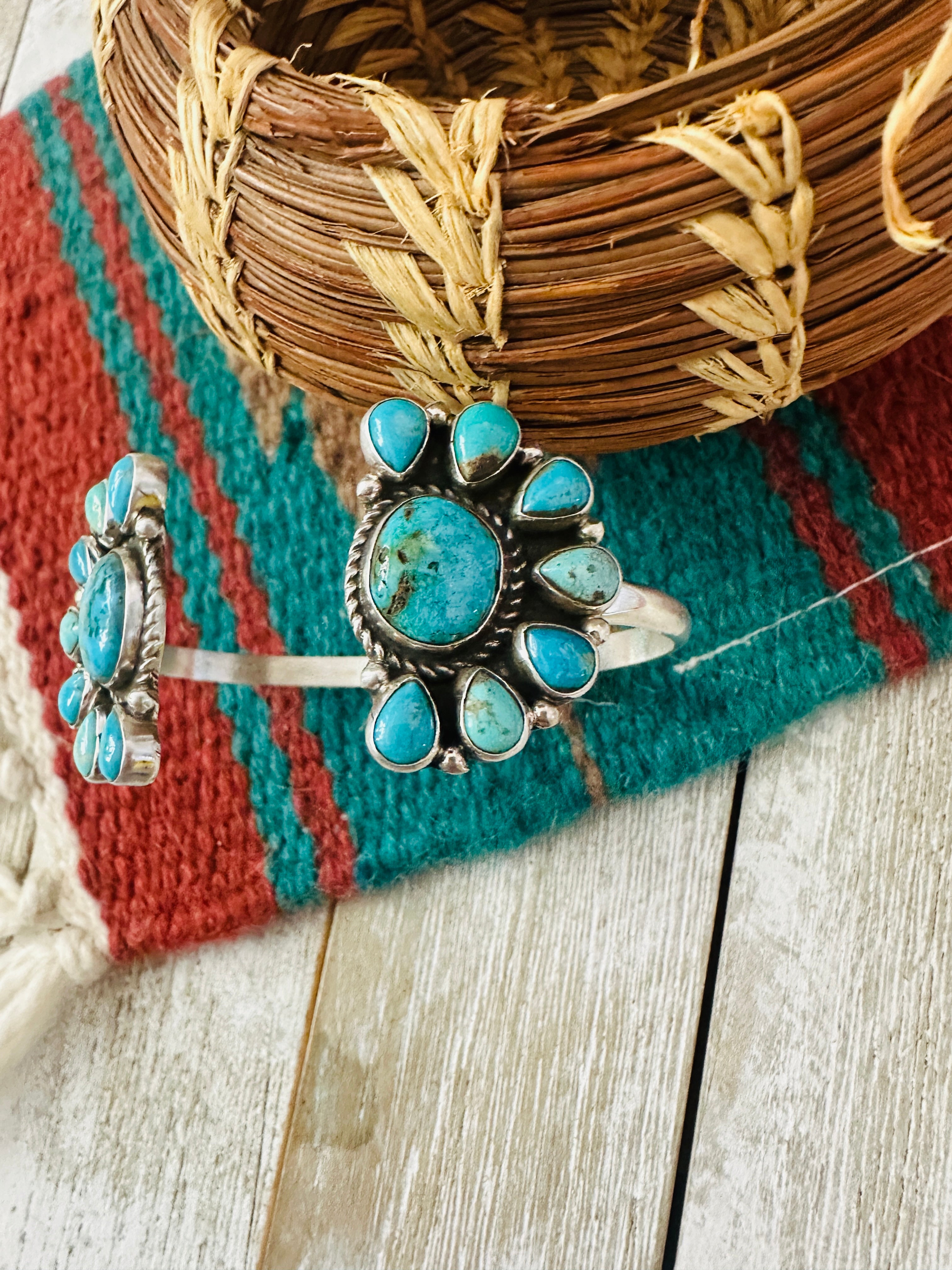 Handcrafted Turquoise & Sterling Silver Floating Cuff Bracelet /