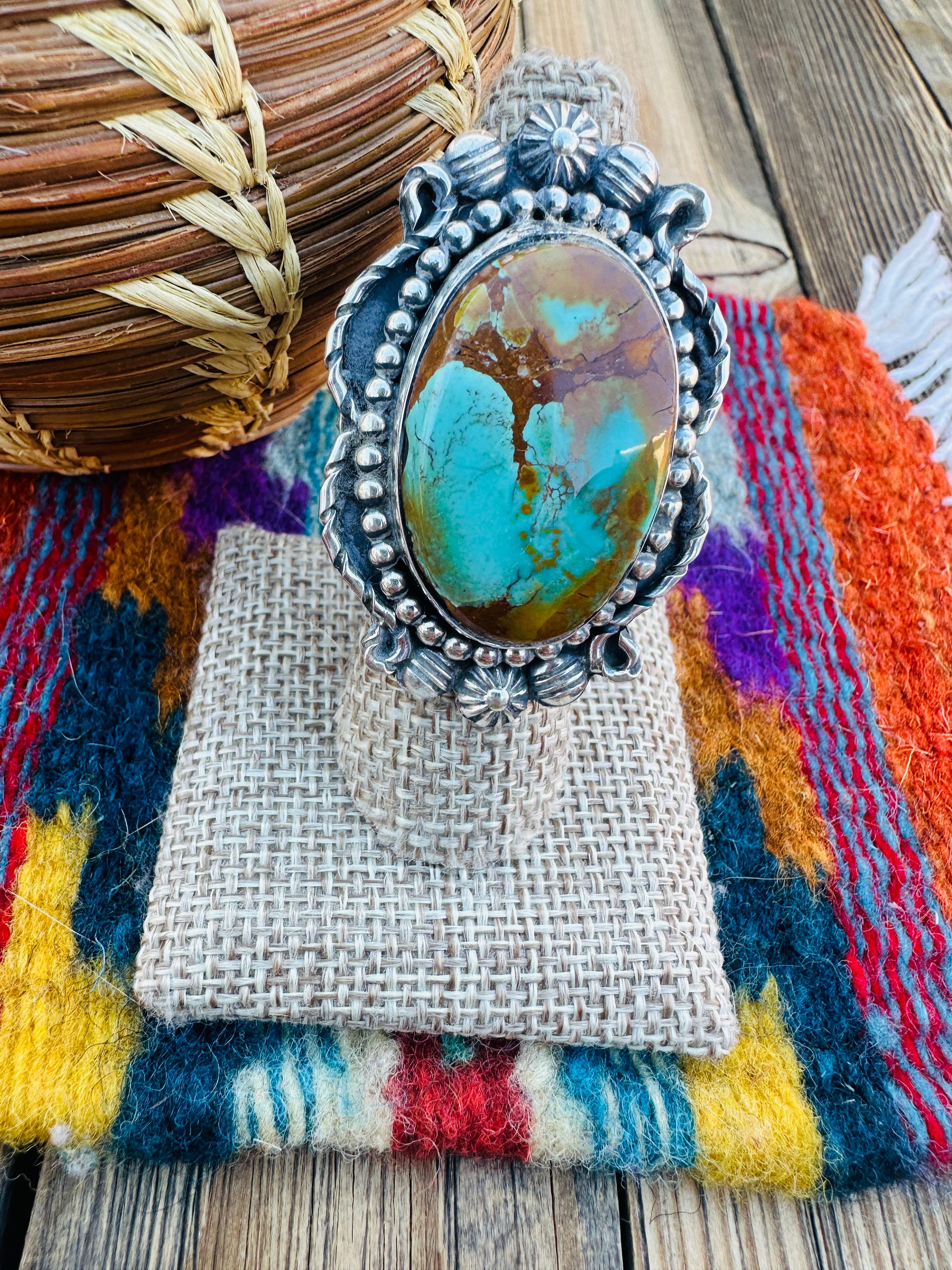 Handcrafted Pilot Mountain Turquoise & Sterling Silver Ring 7.25 by Rosella Paxson