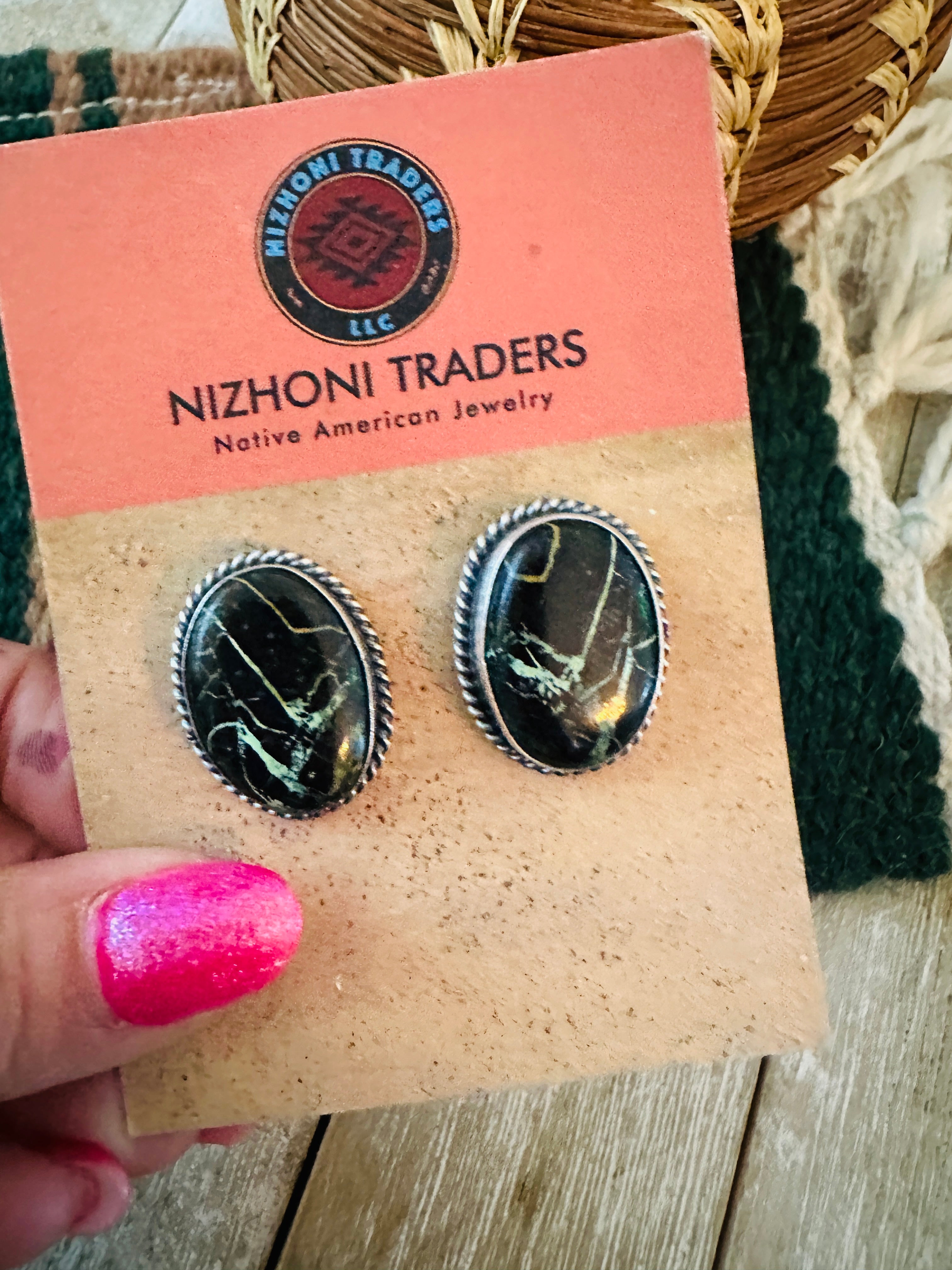 Handcrafted Sterling Silver & Blackjack Turquoise Post Earrings