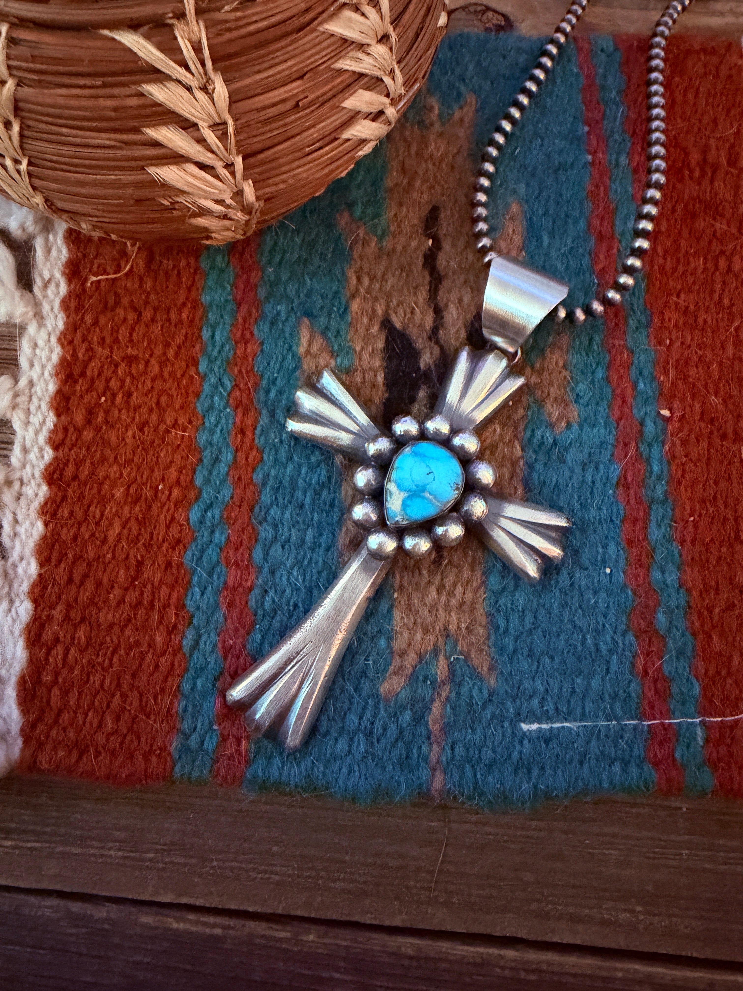 Handcrafted Turquoise & Sterling Silver Cross Pendant by Chimney Butte