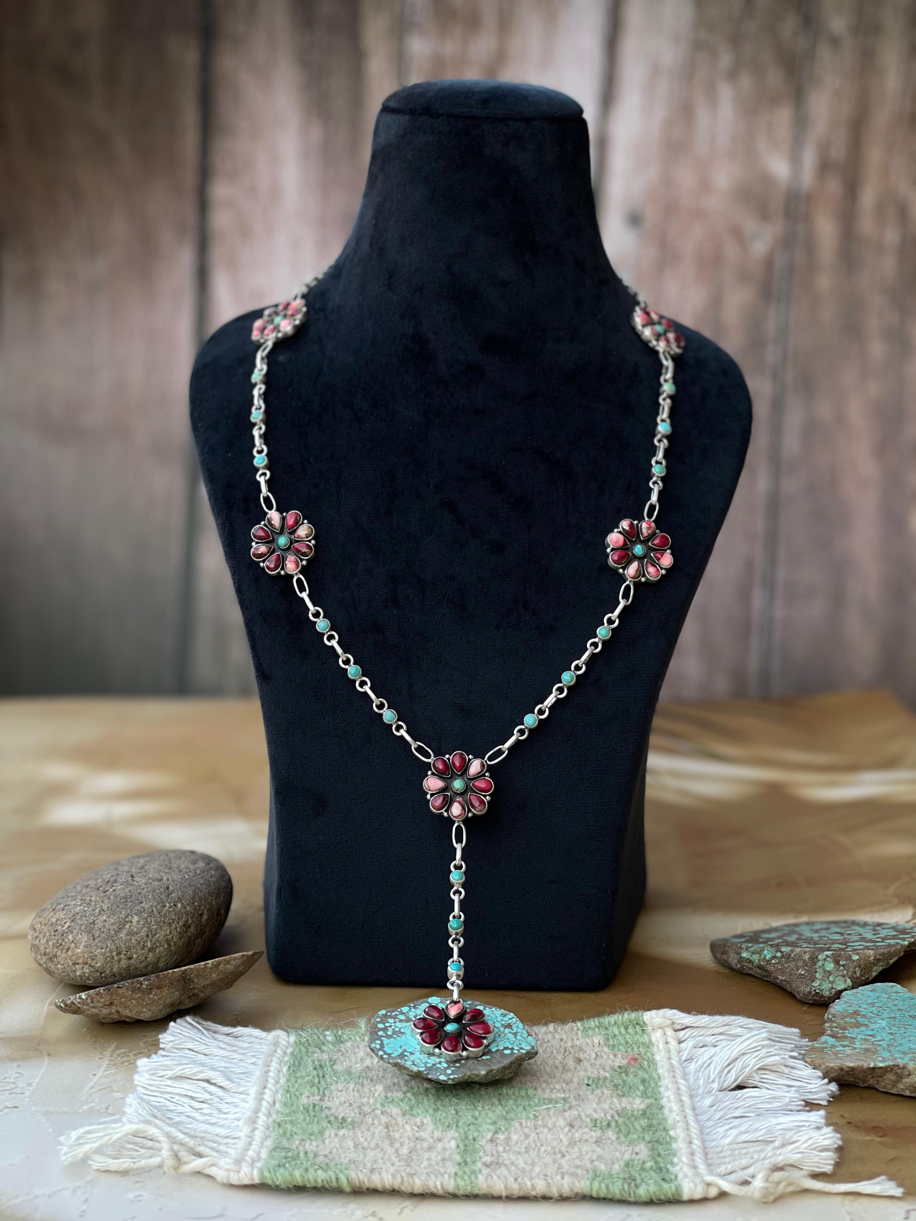 Handmade Sterling Silver Turquoise MULTI STONE Lariat Necklace