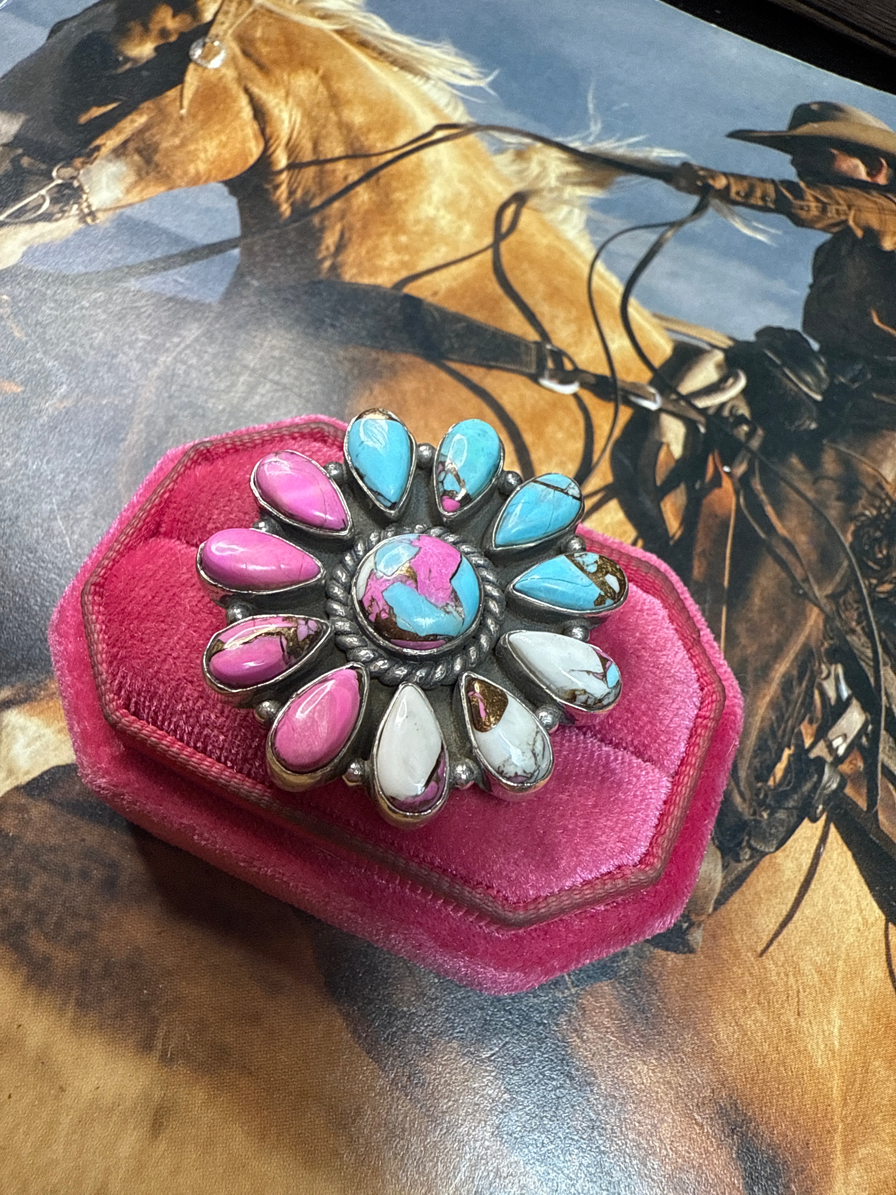 Handmade Cotton Candy Sterling Adjustable Cluster Ring