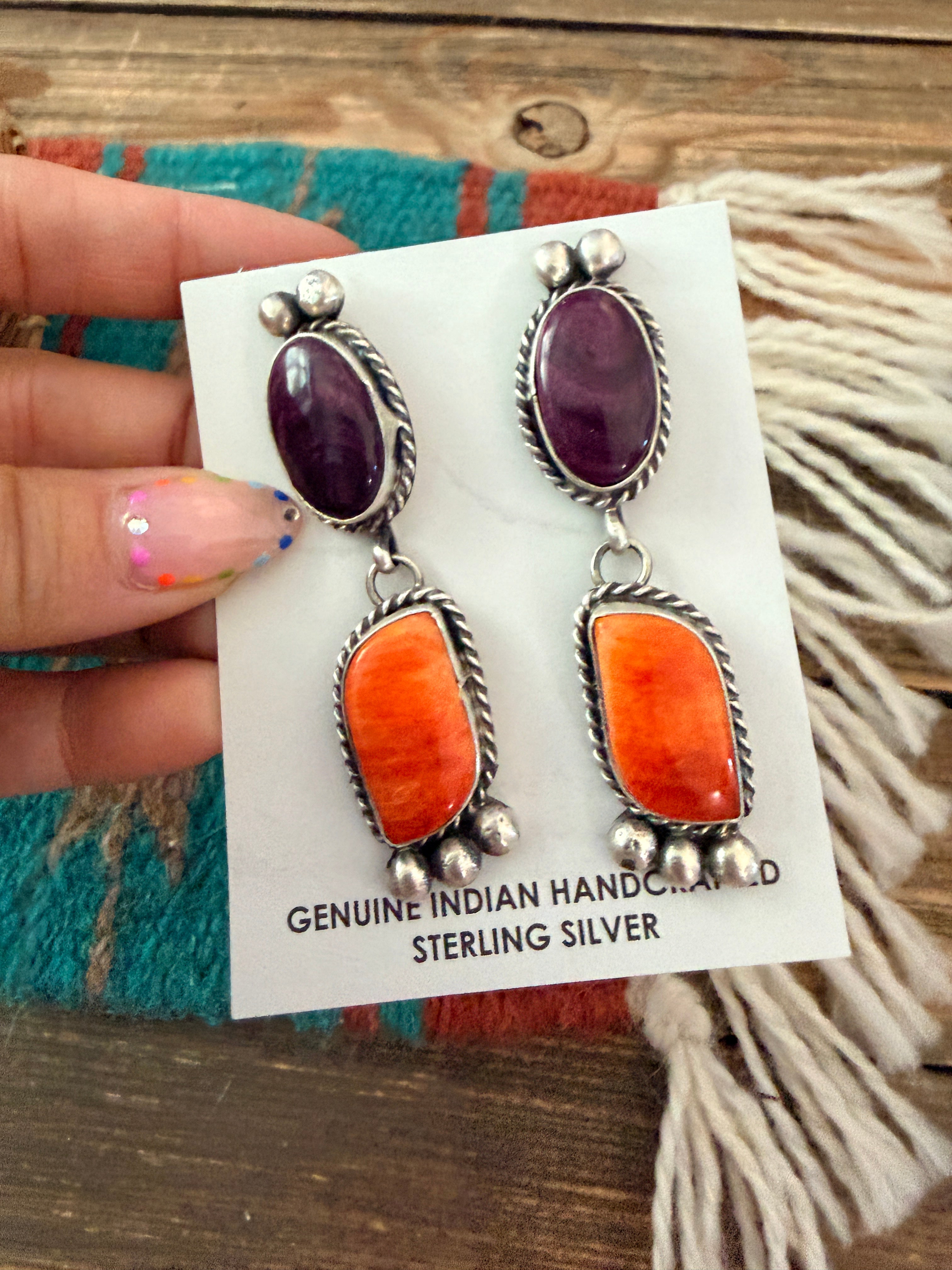 Handcrafted Spiny Oyster & Sterling Silver Dangle Earrings by Vicky Hicks