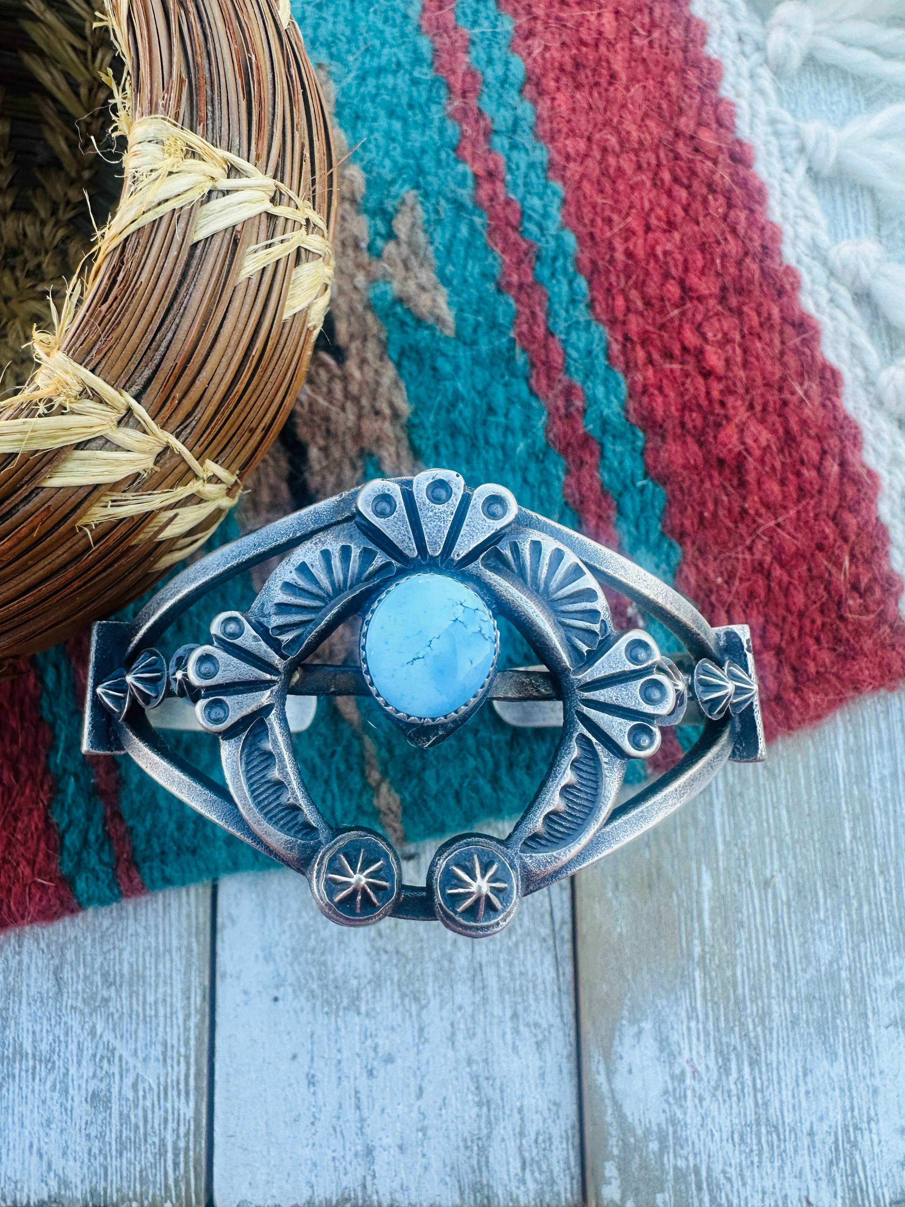 Handcrafted Golden Hills Turquoise & Sterling Silver Naja Cuff Bracelet by Kevin Billah