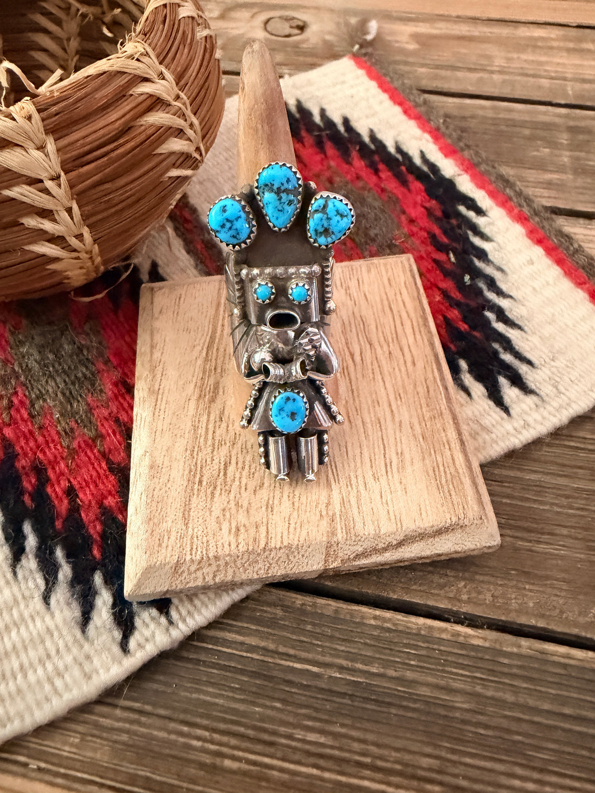 Handcrafted Turquoise & Sterling Silver Kachina Ring