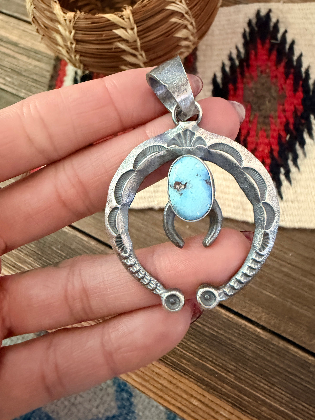 Handcrafted Sterling Silver & Golden Hills Turquoise Naja Pendant by Kevin Billah