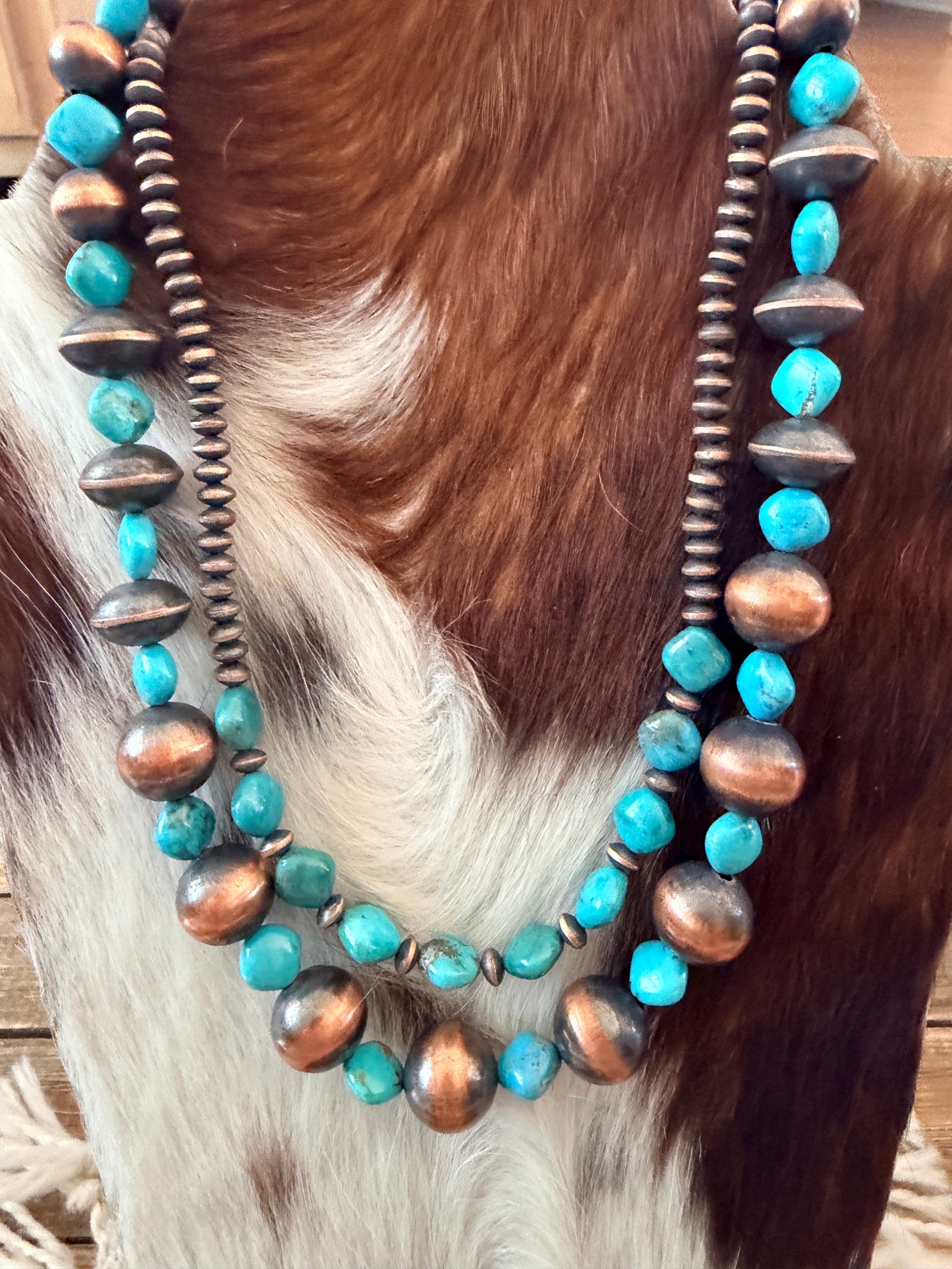 Handcrafted Turquoise & Copper Beaded Necklace Set